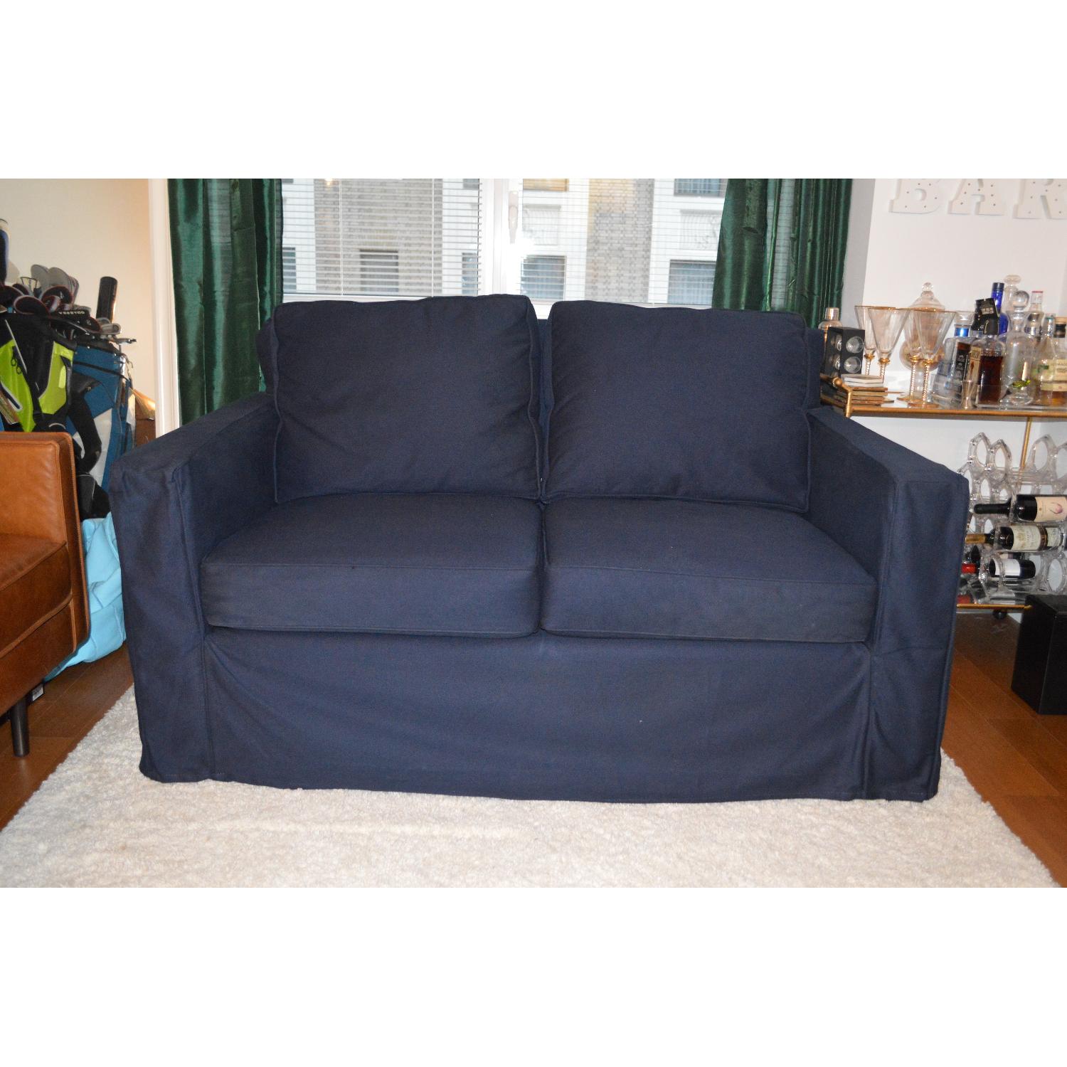 Pottery Barn Twill Cadet Navy Loveseat - image-4