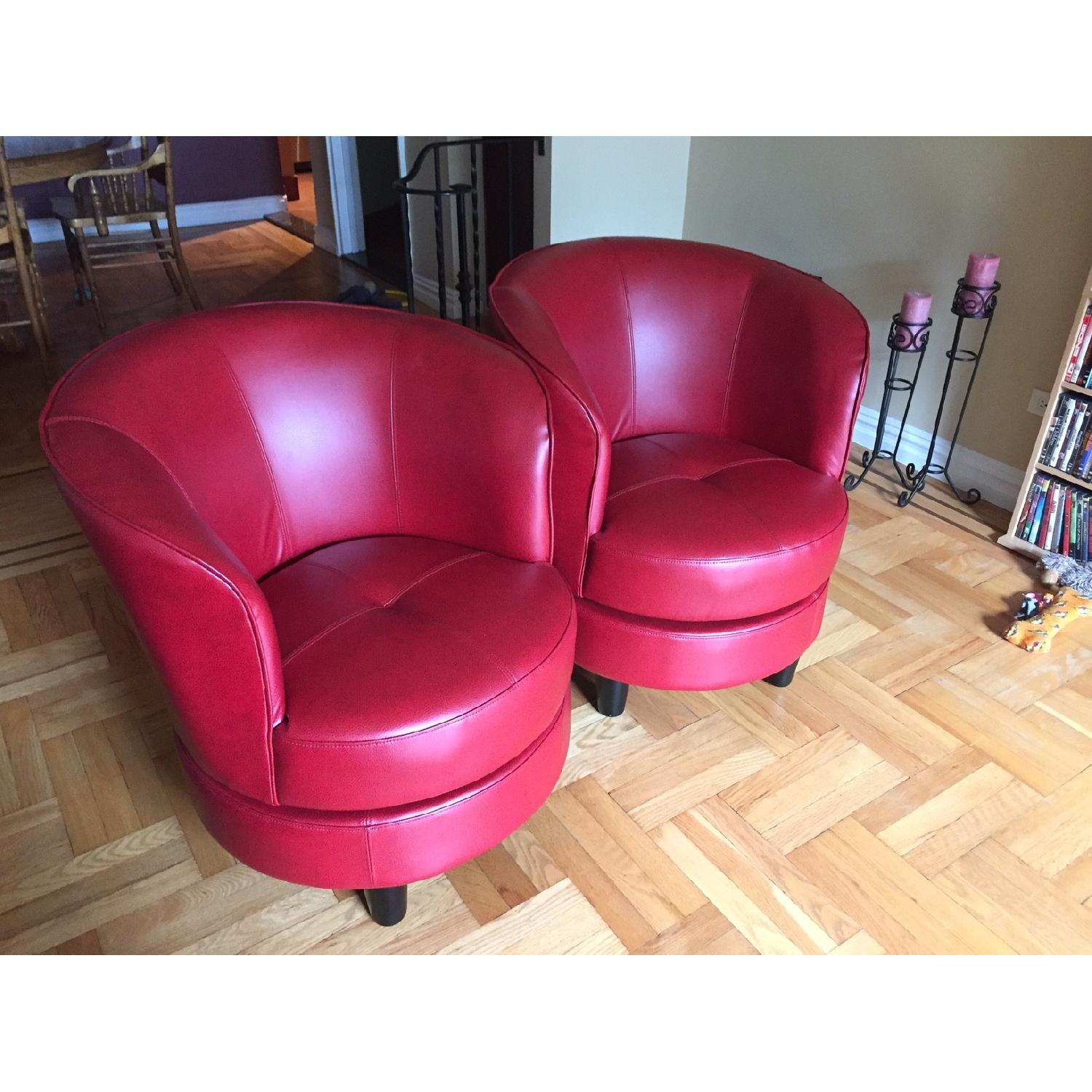 Grandin Road Red Leather Swivel Chair - image-1