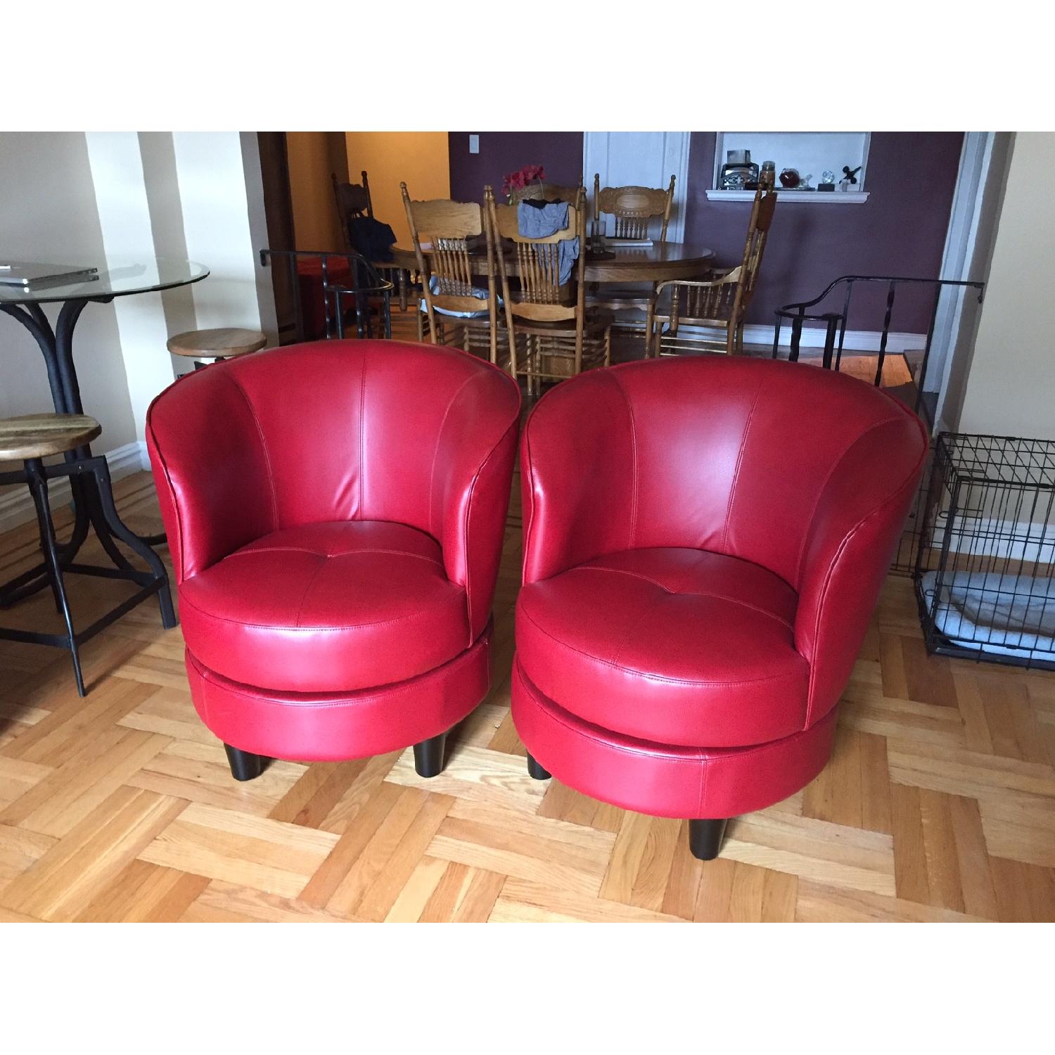 Grandin Road Red Leather Swivel Chair - image-2