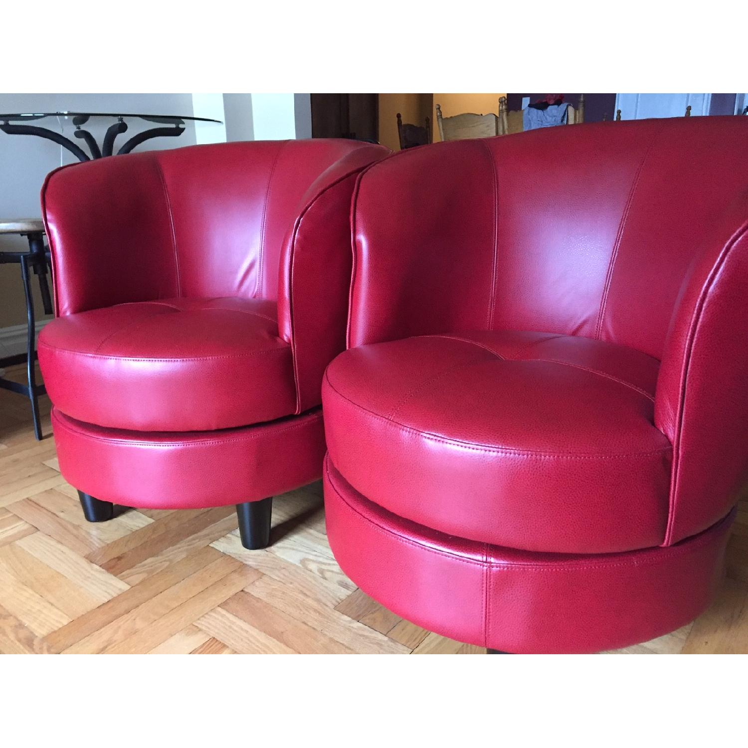 Grandin Road Red Leather Swivel Chair - image-3