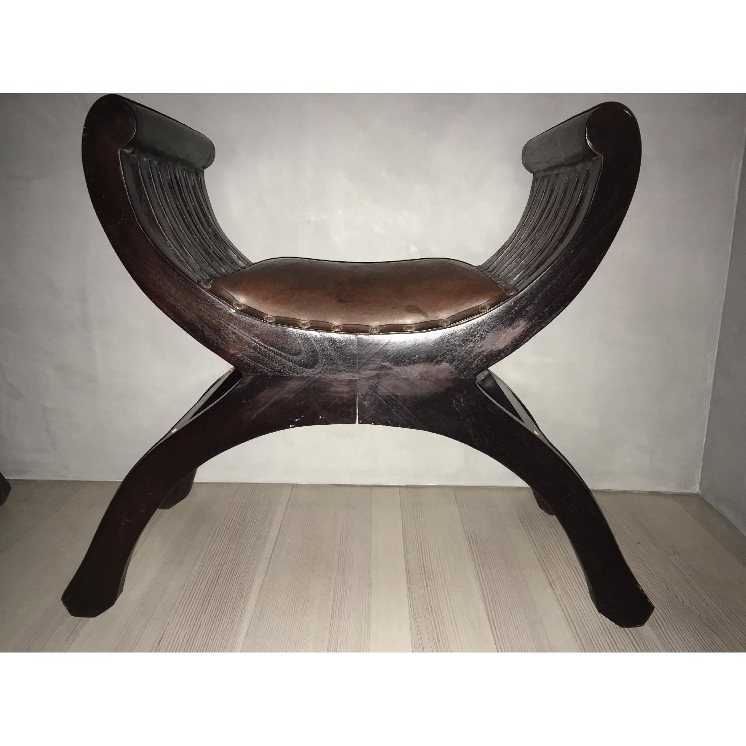 Asian Wood & Leather Bench - image-1
