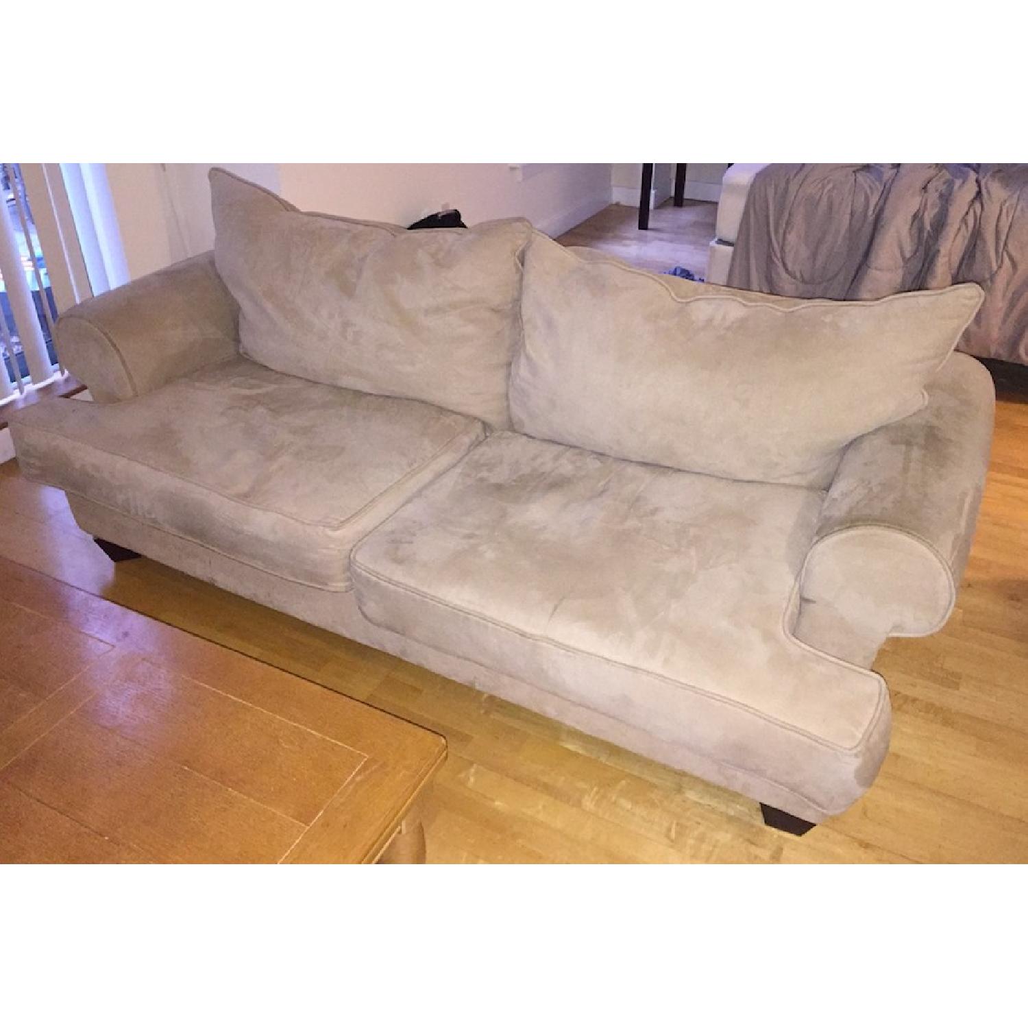 Raymour & Flanigan Microsuede Beige Sofa - image-1