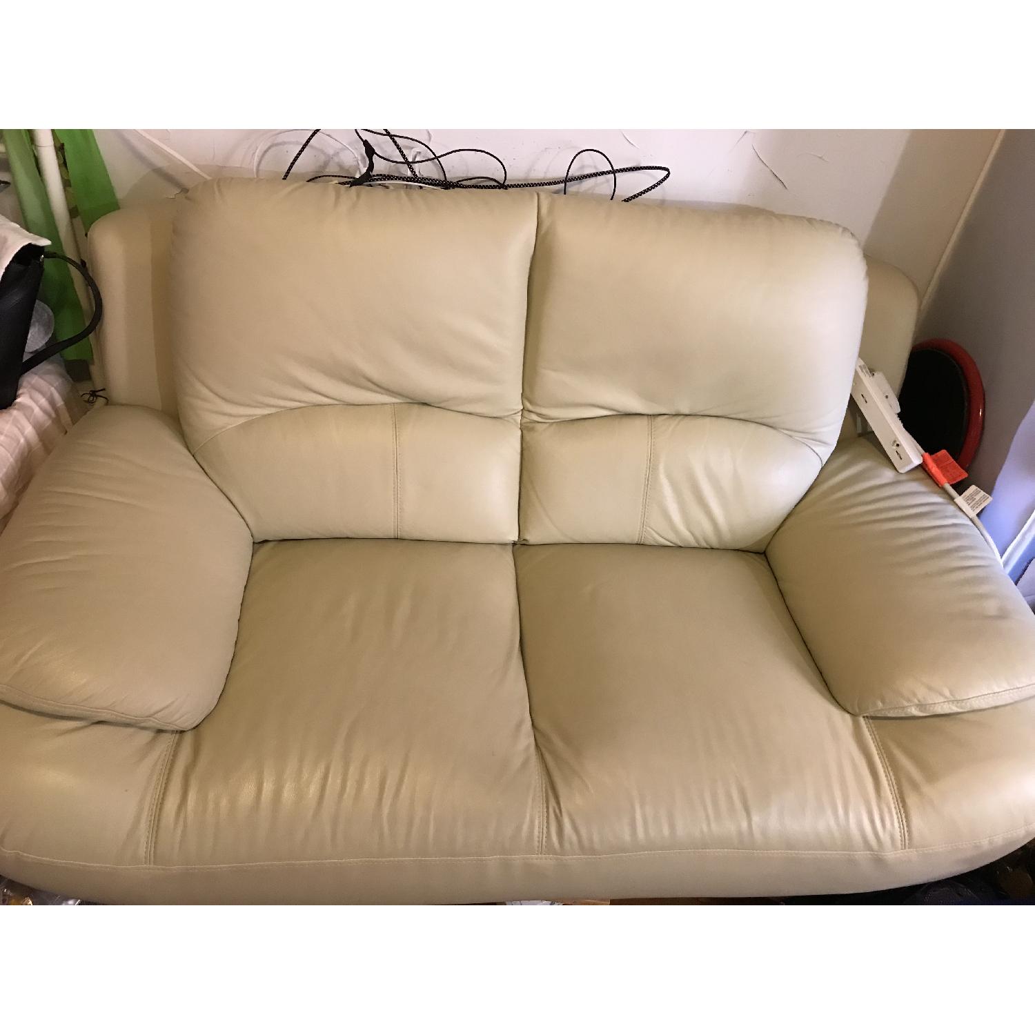 Off White Leather Loveseat - image-1