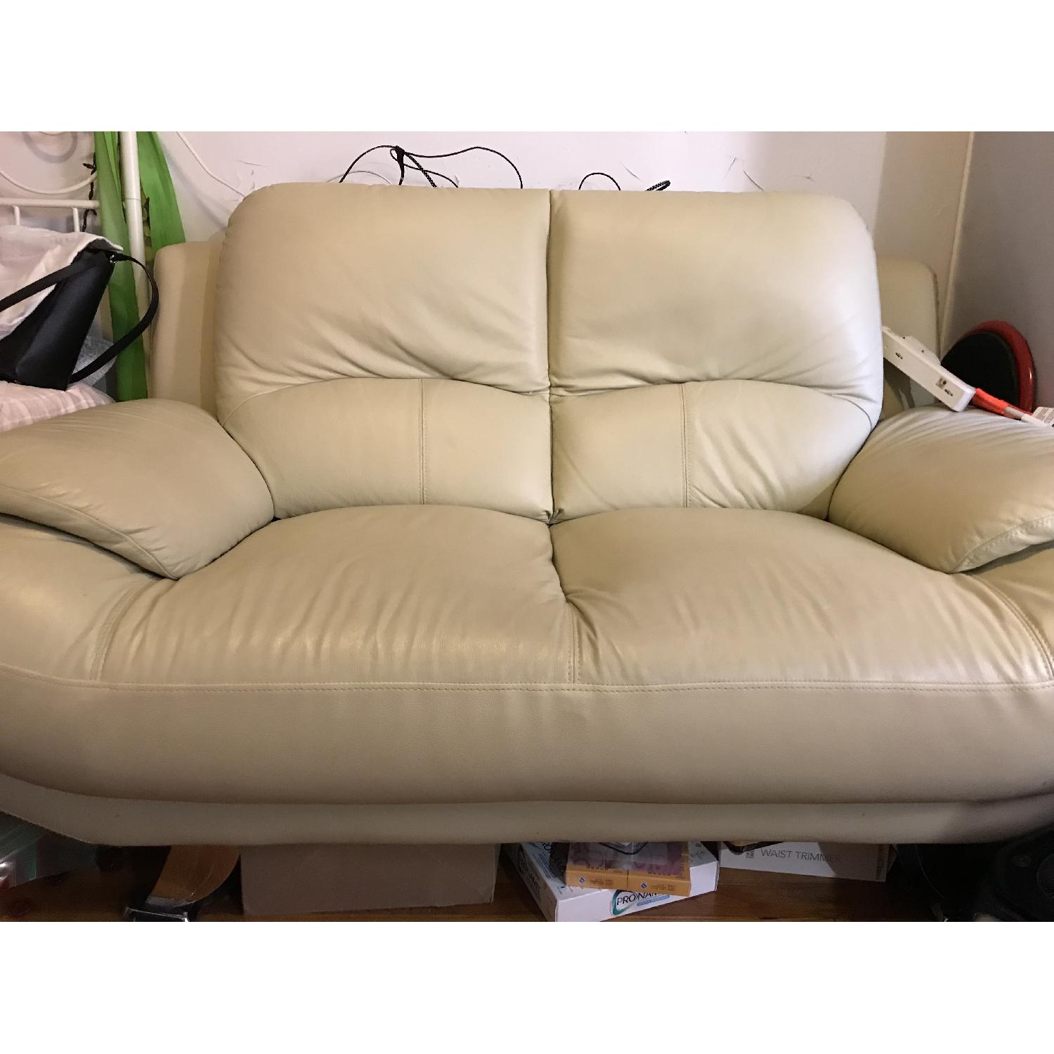 Off White Leather Loveseat - image-2