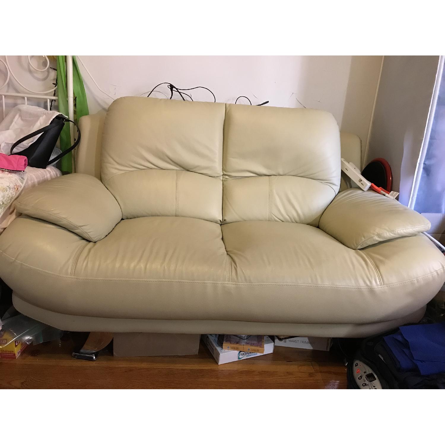 Off White Leather Loveseat - image-3