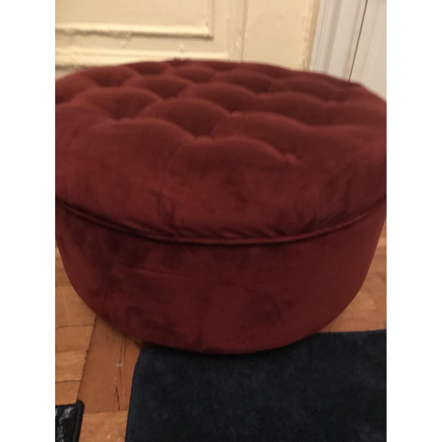Large Red Velvet Tufted Retro Ottoman - image-2