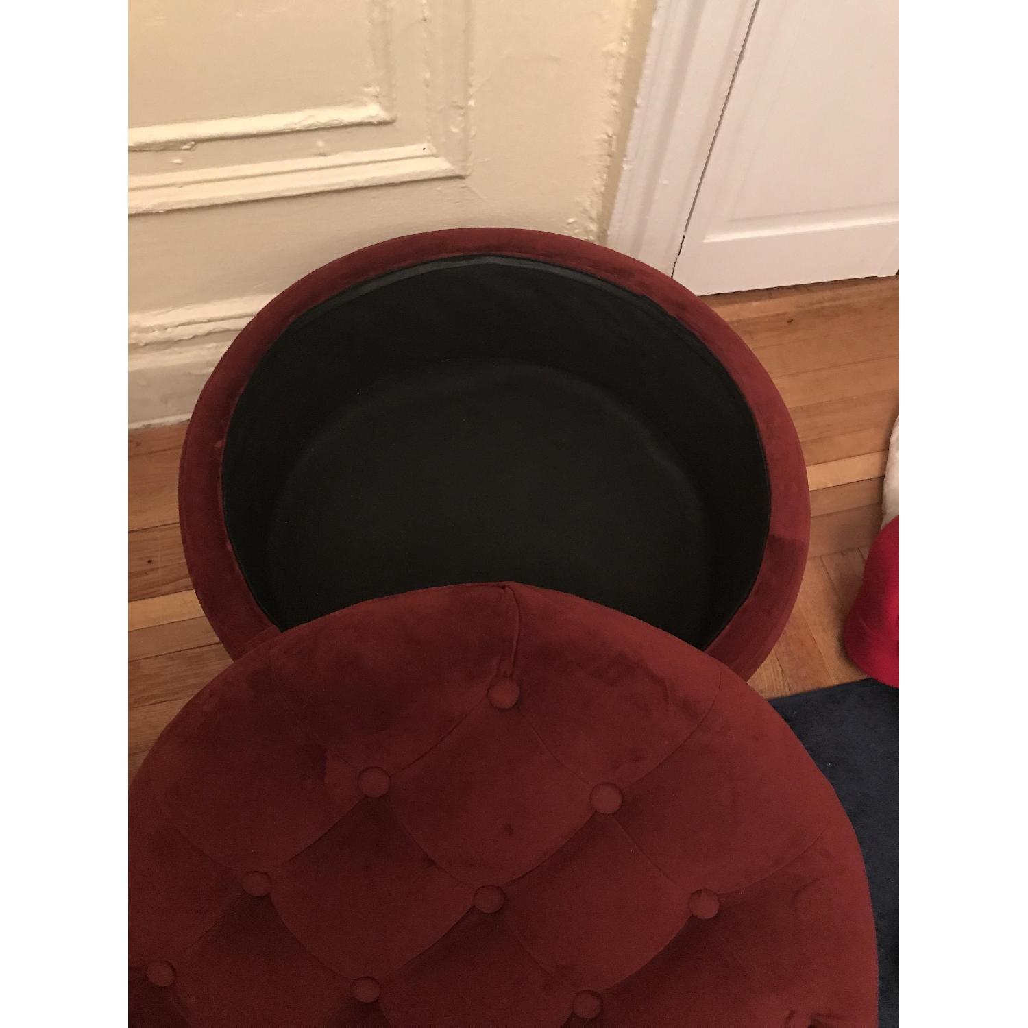 Large Red Velvet Tufted Retro Ottoman - image-3