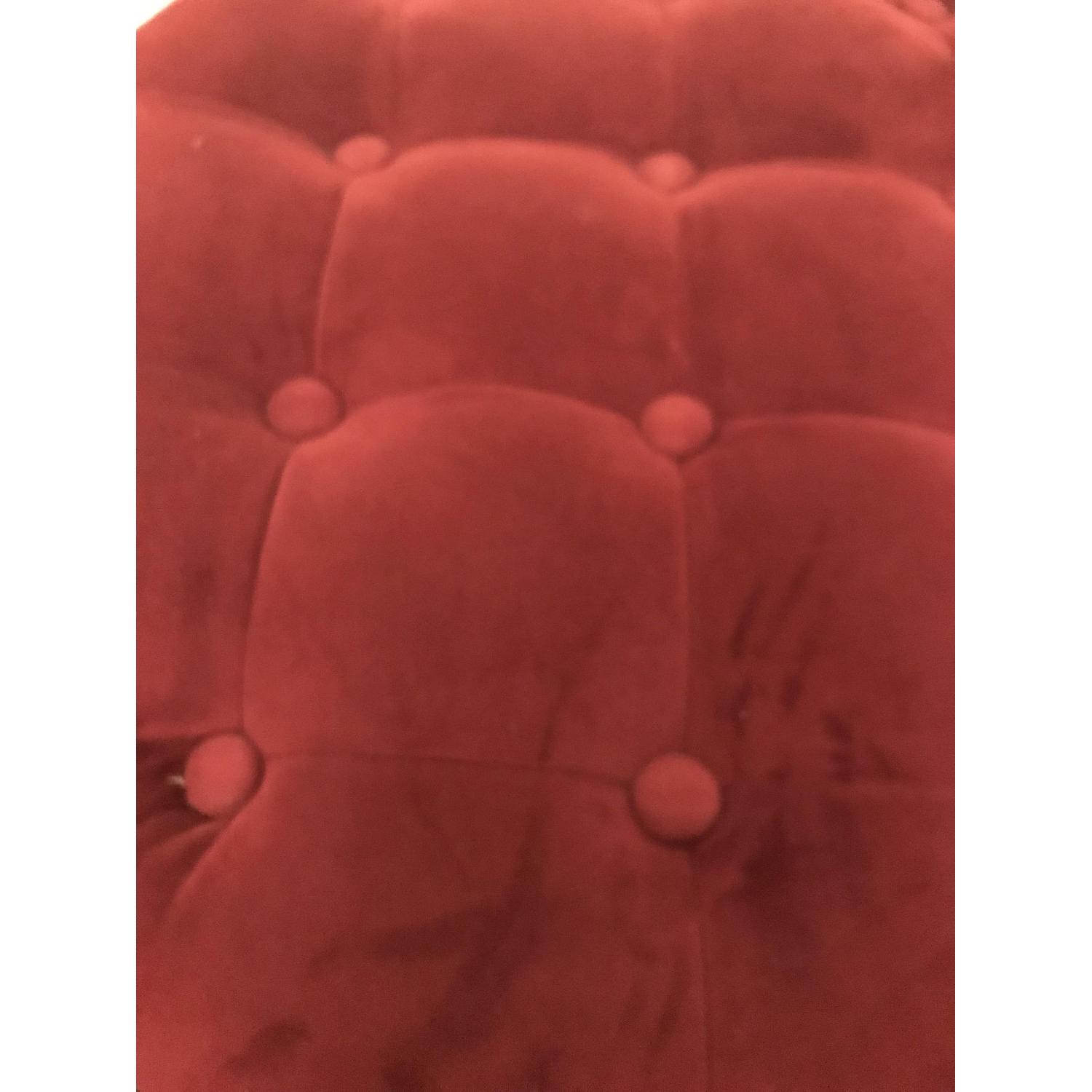 Large Red Velvet Tufted Retro Ottoman - image-4