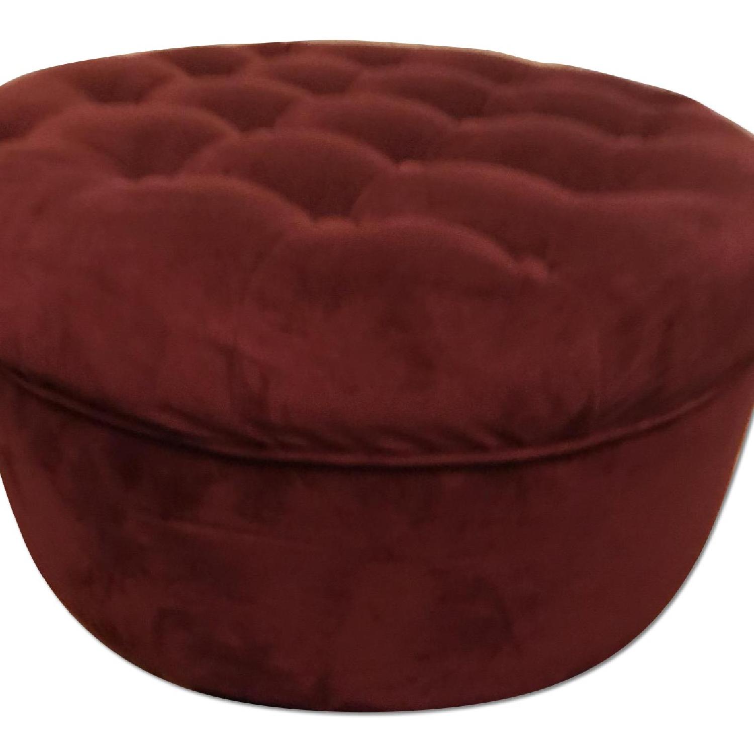 Large Red Velvet Tufted Retro Ottoman - image-0