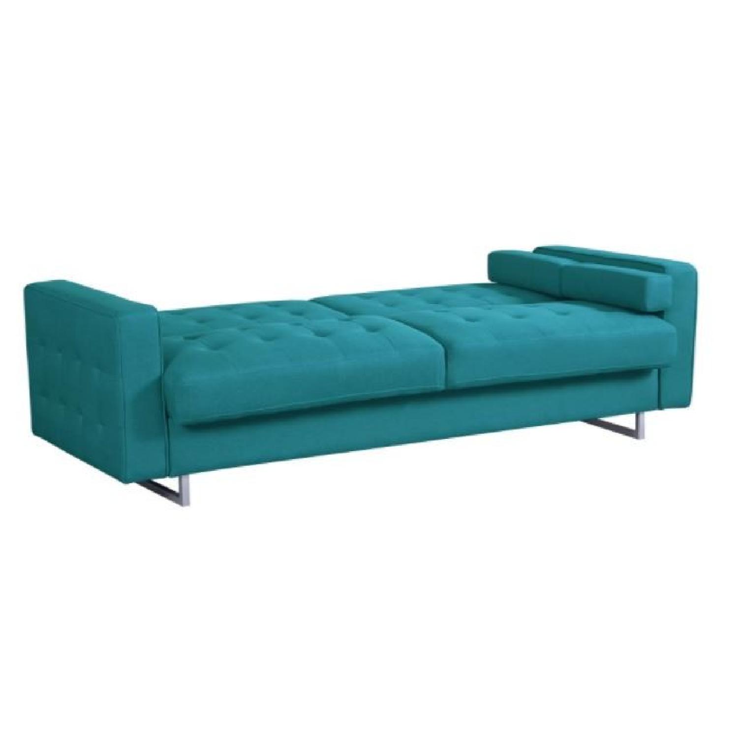 Modern Blue Linen Sleeper Sofa w/ Storage - image-2