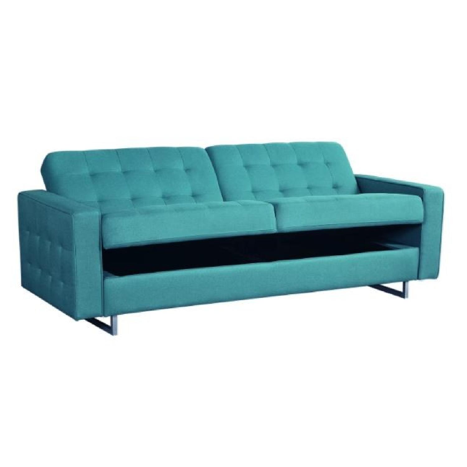 Modern Blue Linen Sleeper Sofa w/ Storage - image-3