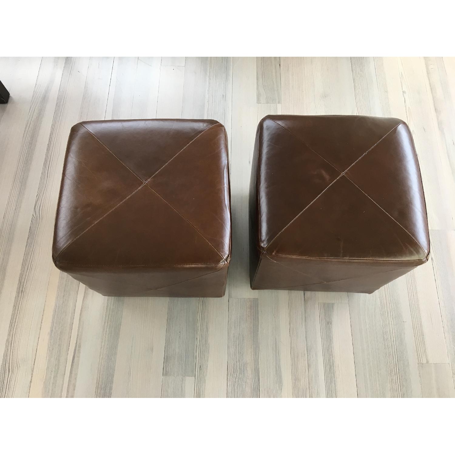 Crate & Barrel Leather Cube Ottoman - image-1