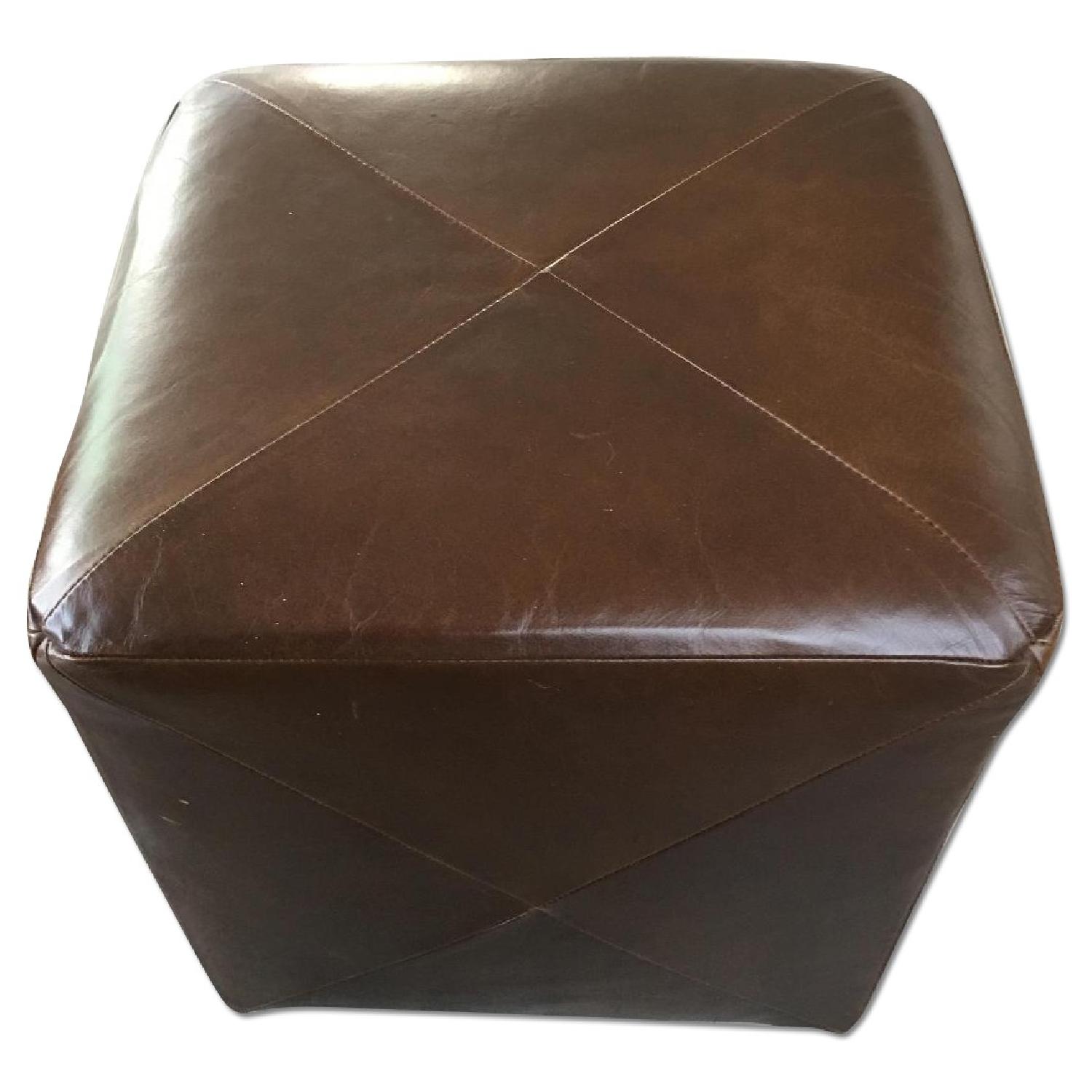 Crate & Barrel Leather Cube Ottoman - image-0