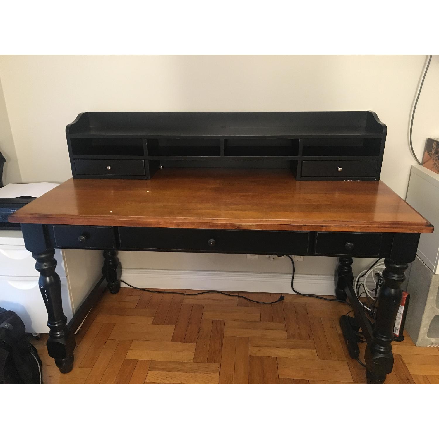 Black & Dark Brown Desk w/ Hutch - image-1
