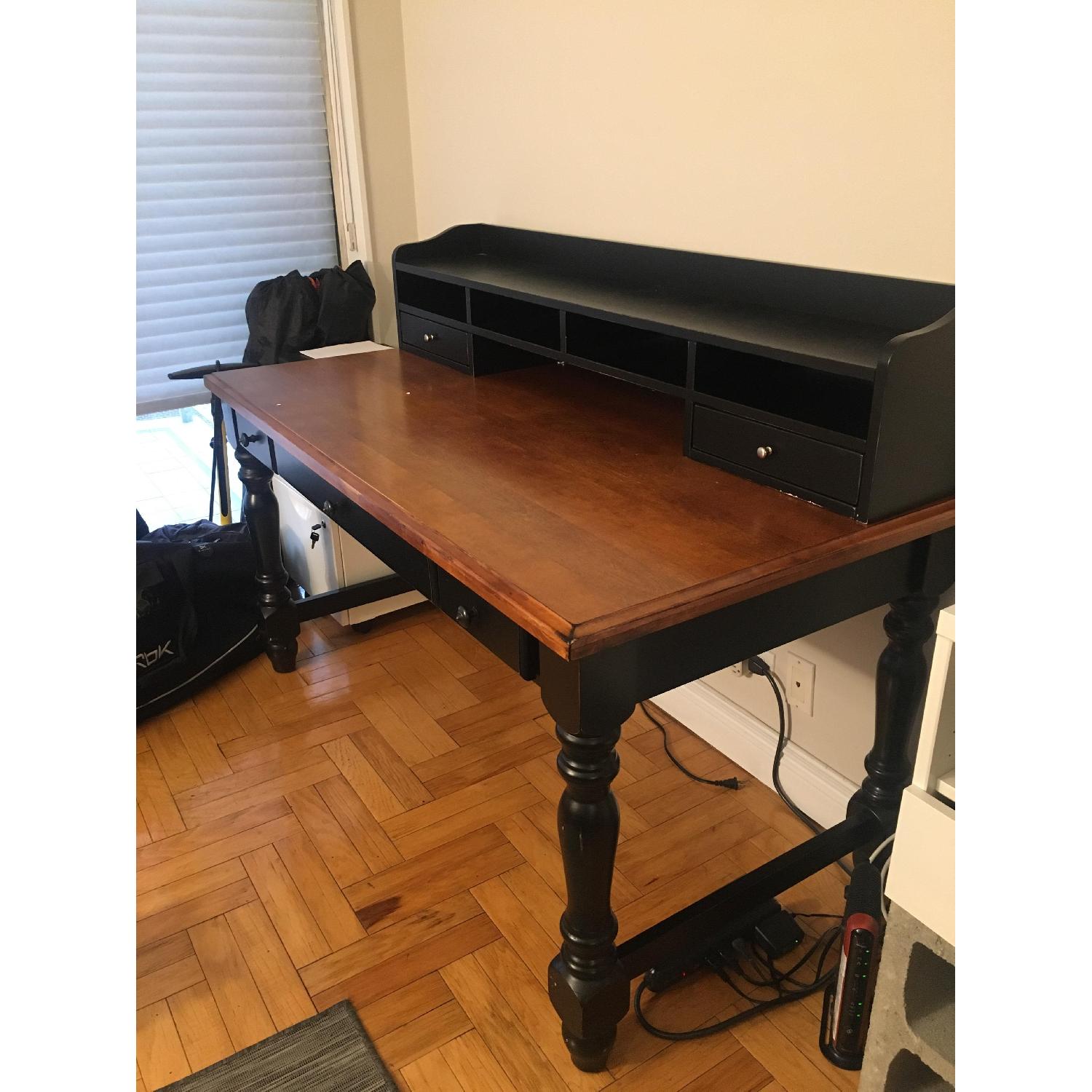 Black & Dark Brown Desk w/ Hutch - image-2