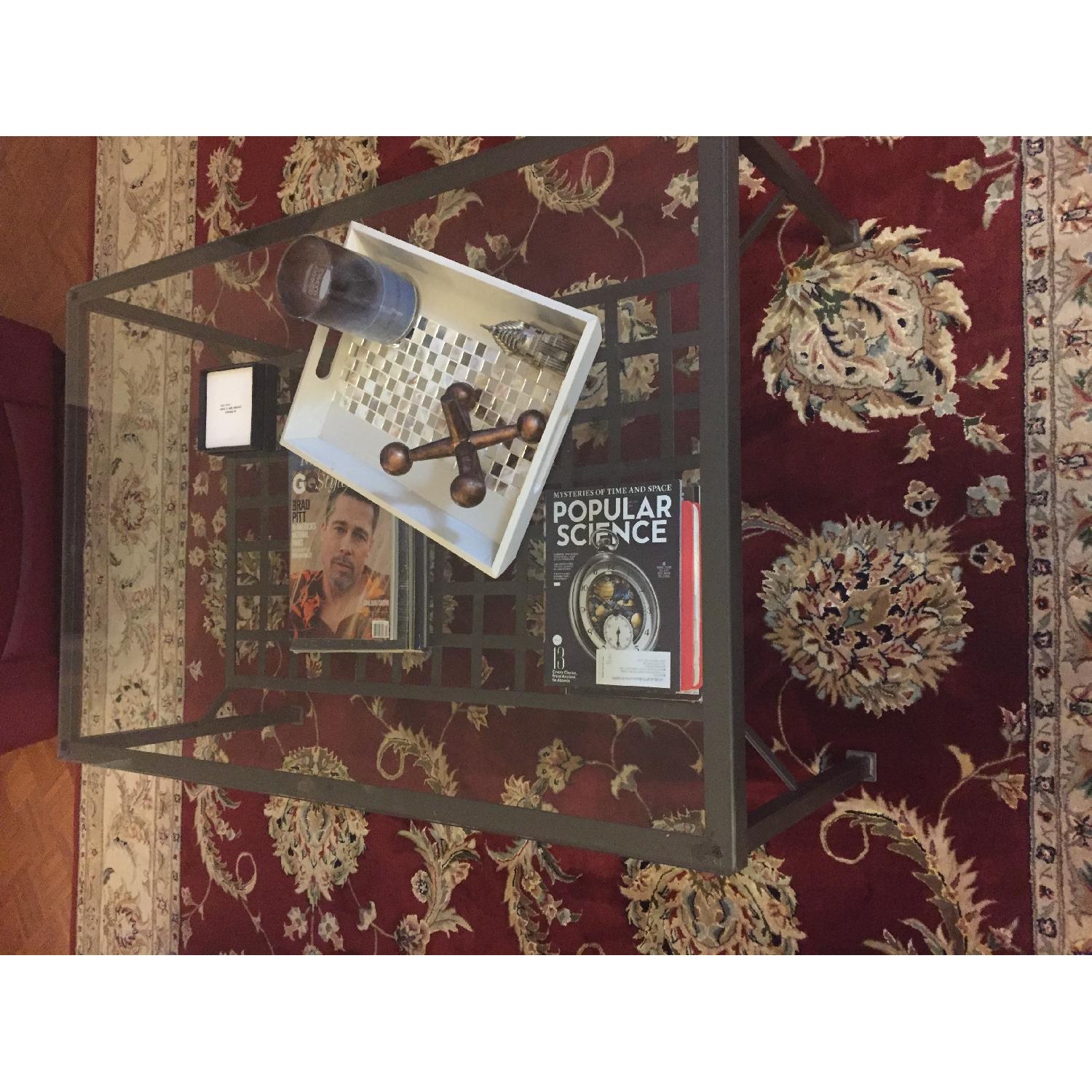 Wrought Iron Coffee Table w/ Glass Top & Bottom Shelf - image-1