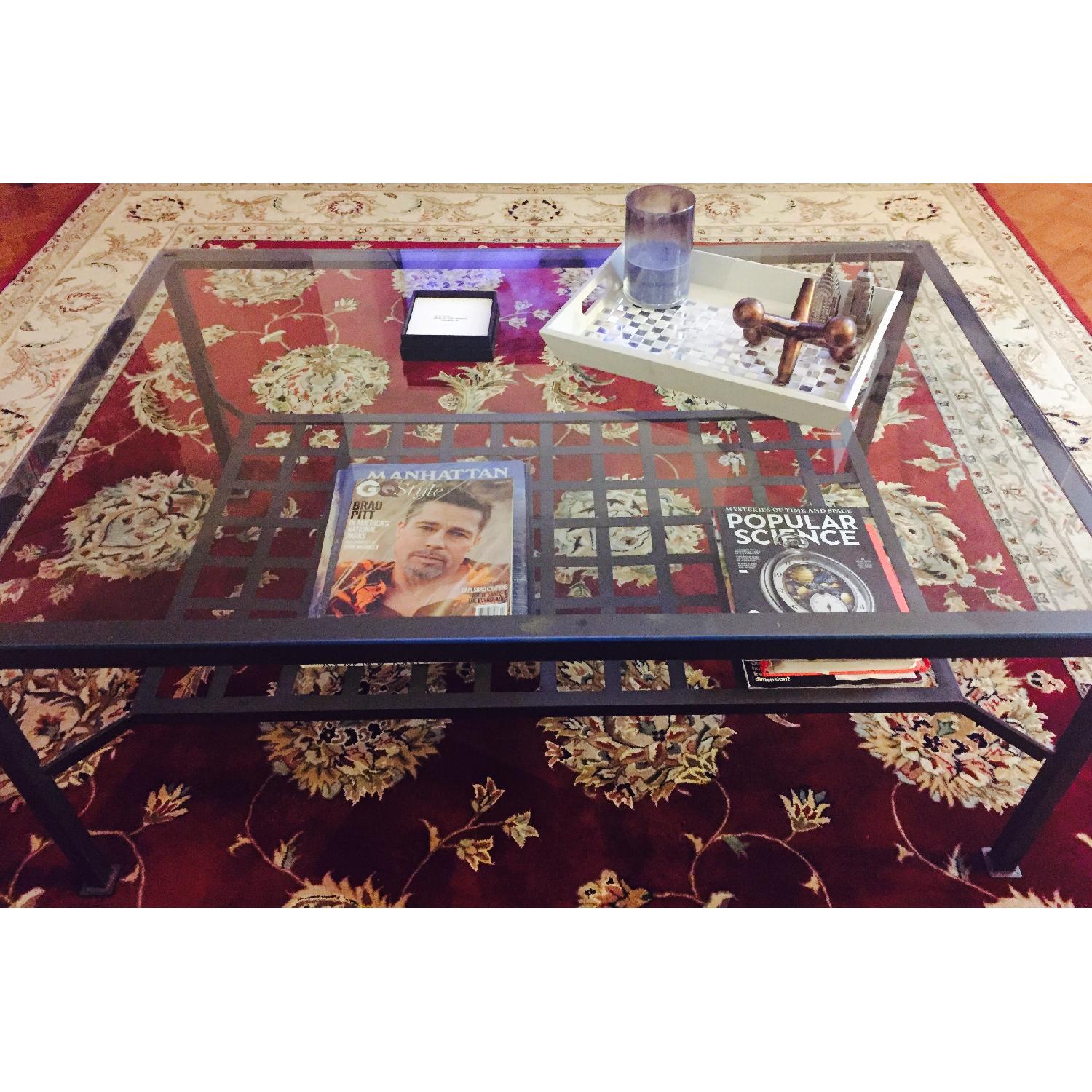 Wrought Iron Coffee Table w/ Glass Top & Bottom Shelf - image-2
