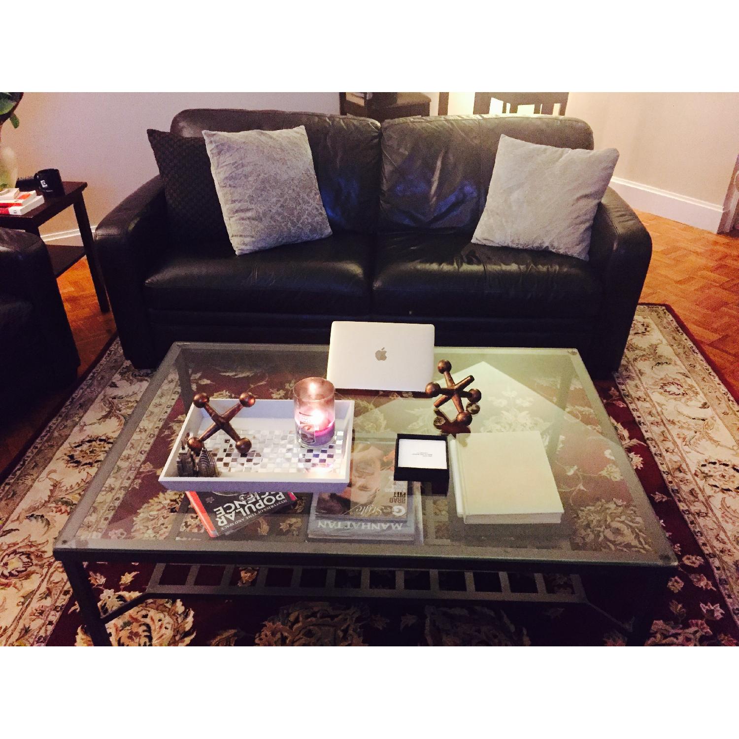 Wrought Iron Coffee Table w/ Glass Top & Bottom Shelf - image-3