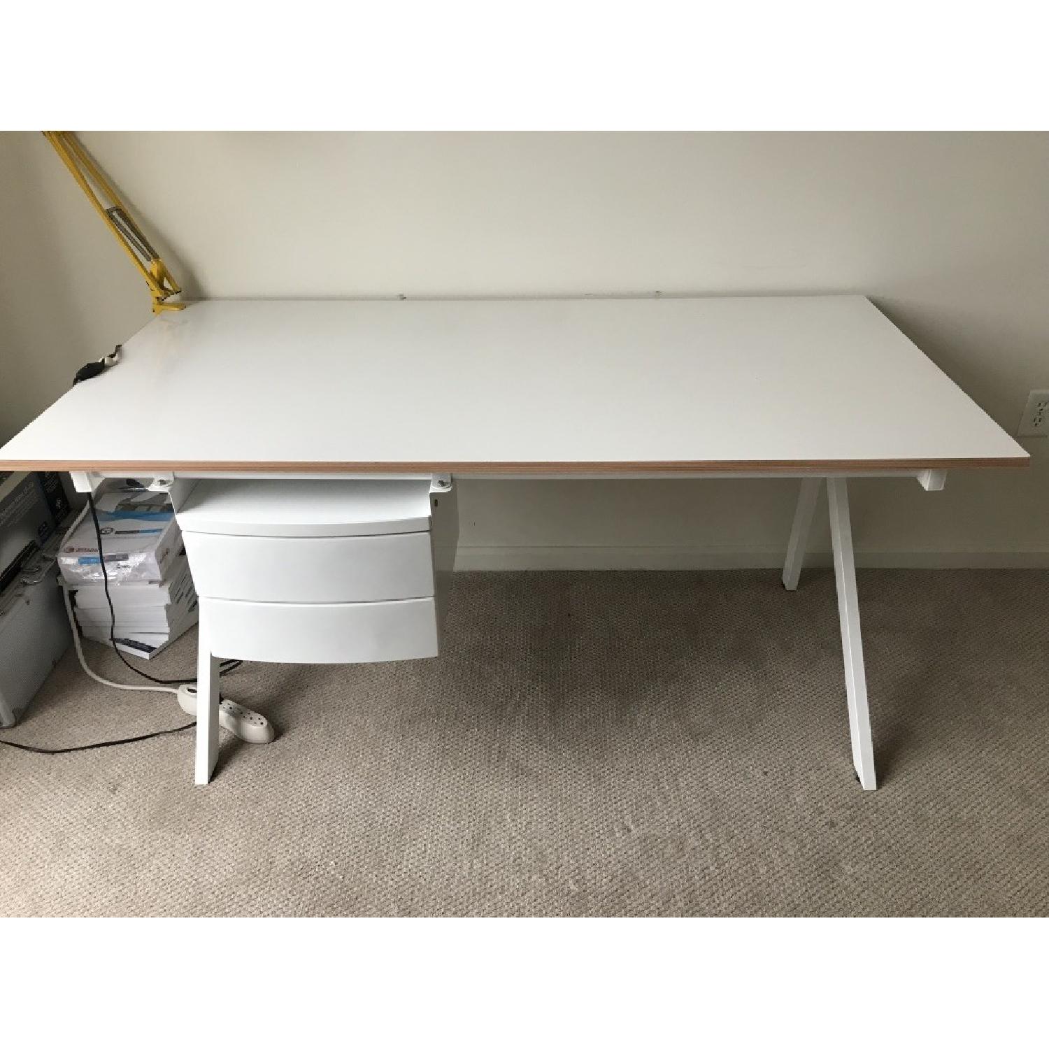 CB2 White Gloss Wood Desk - image-1