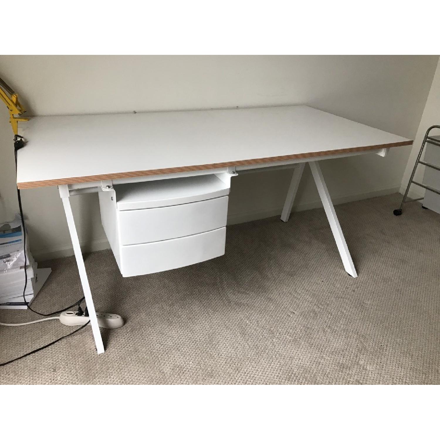 CB2 White Gloss Wood Desk - image-2