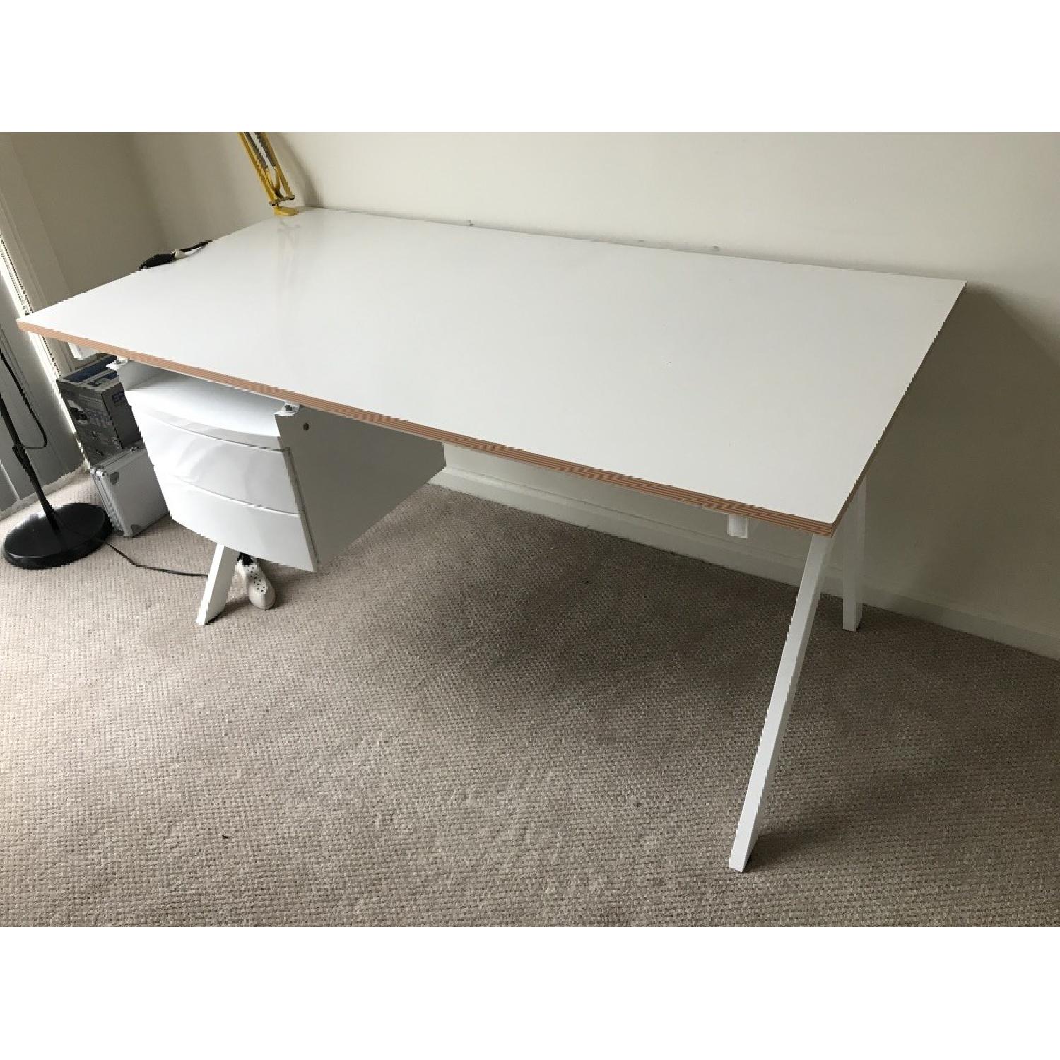 CB2 White Gloss Wood Desk - image-3