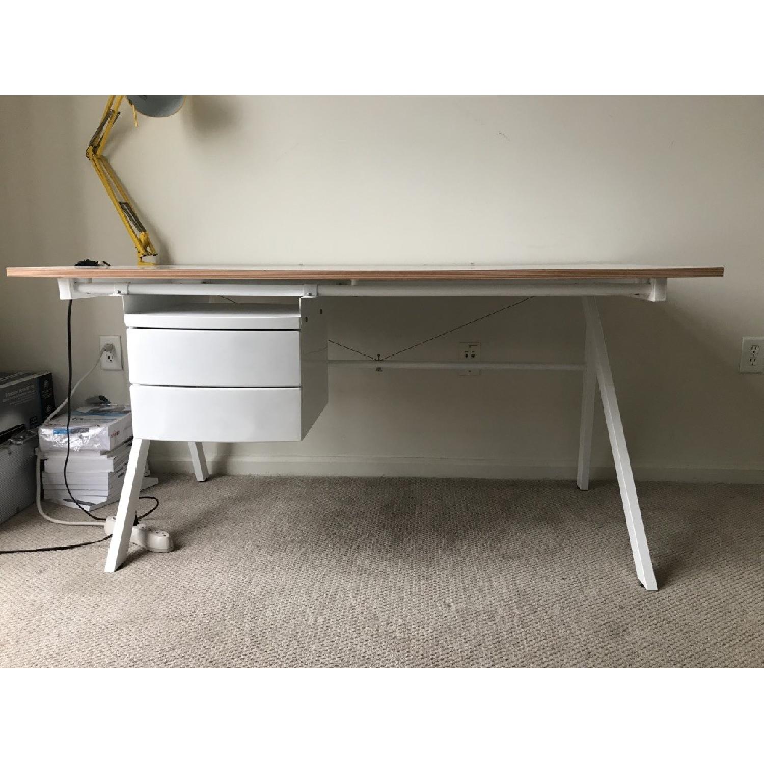CB2 White Gloss Wood Desk - image-5