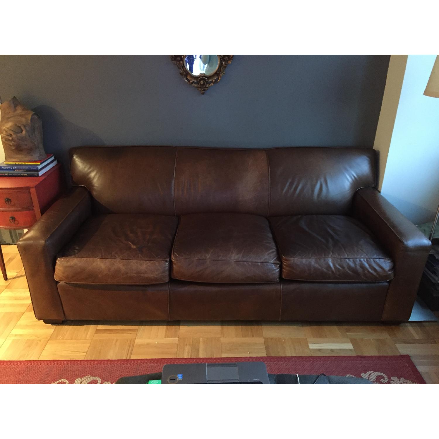 Restoration Hardware Dark Brown Leather 3 Seater Couch - image-1