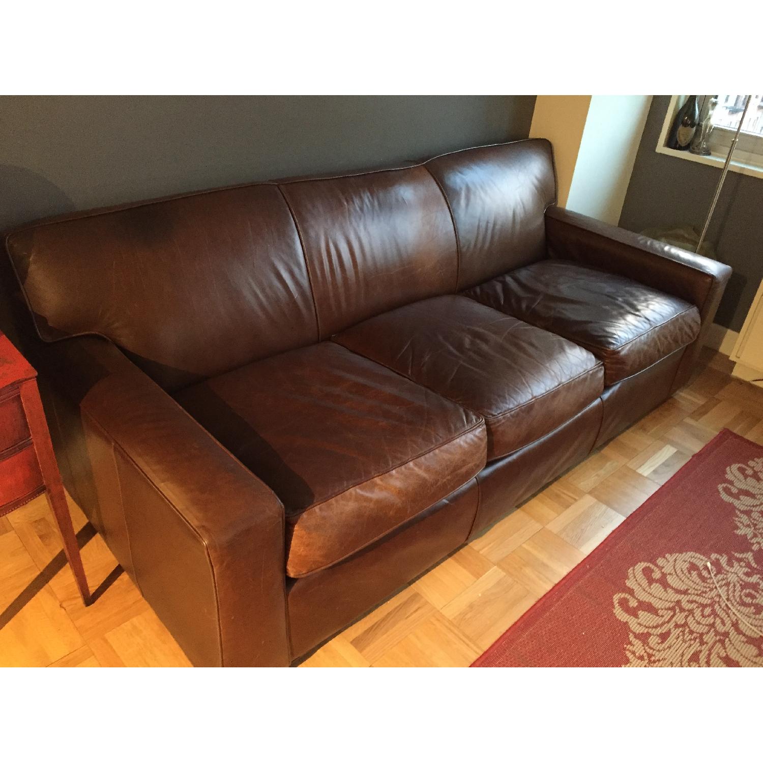 Restoration Hardware Dark Brown Leather 3 Seater Couch - image-2