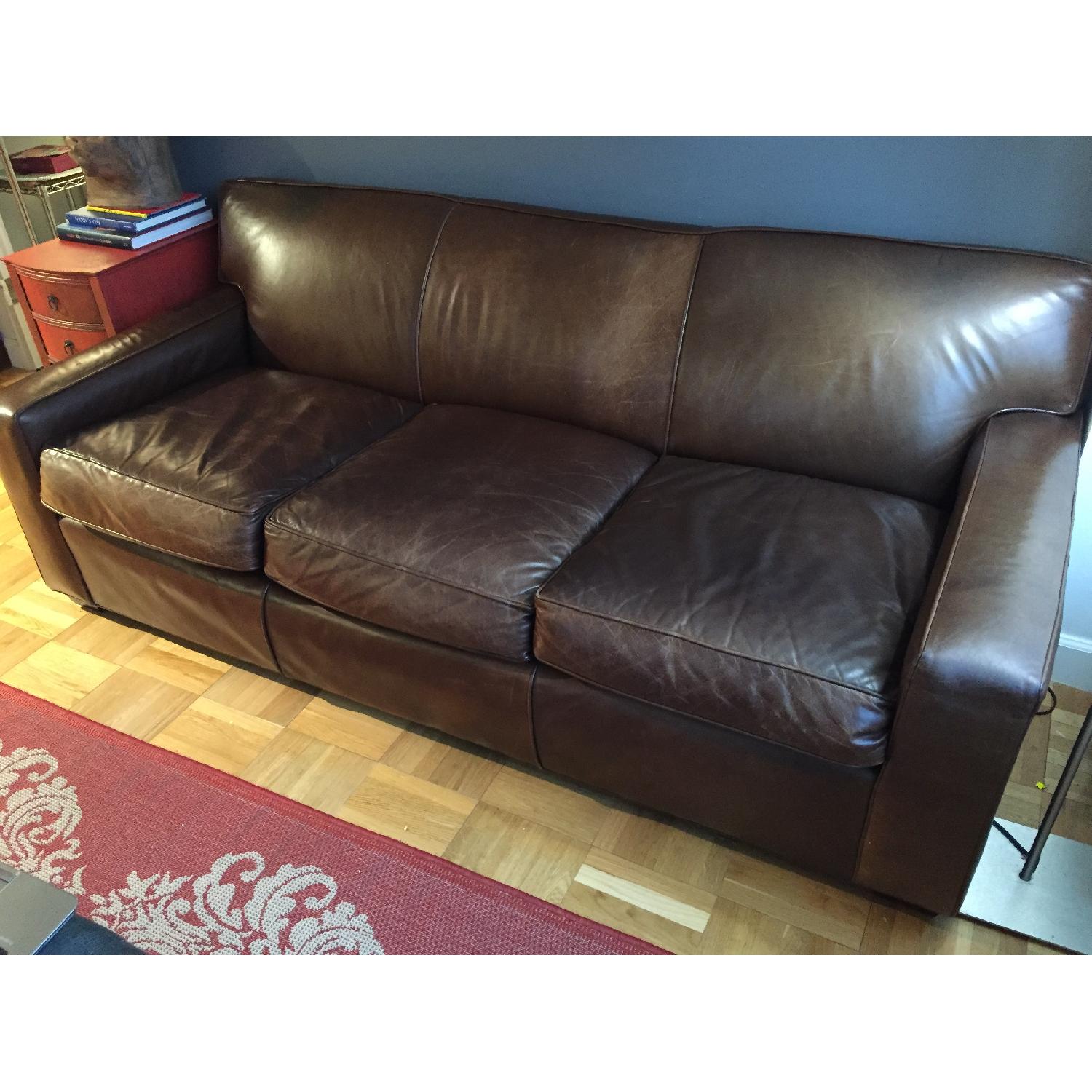 Restoration Hardware Dark Brown Leather 3 Seater Couch - image-3