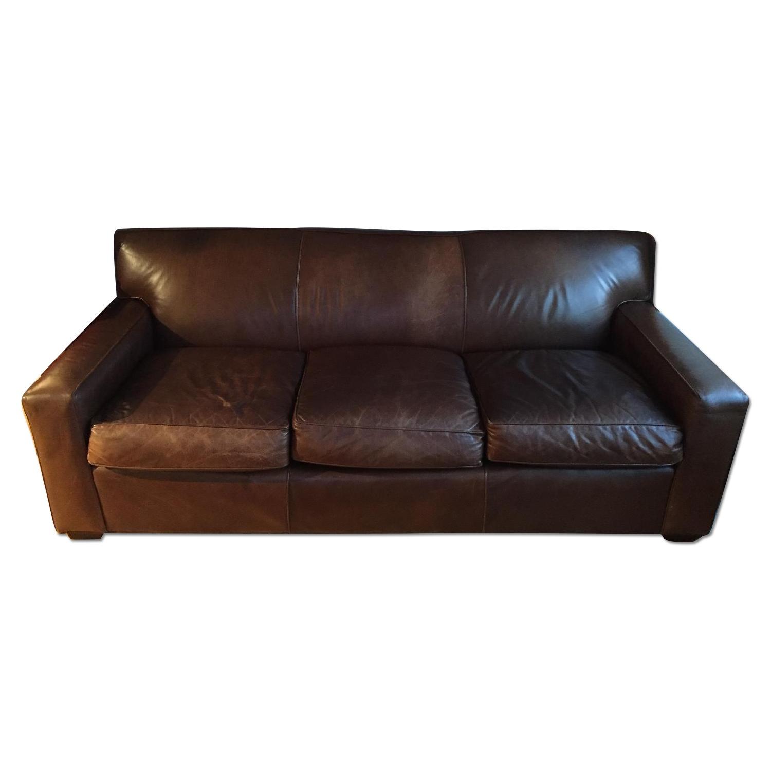 Restoration Hardware Dark Brown Leather 3 Seater Couch - image-0