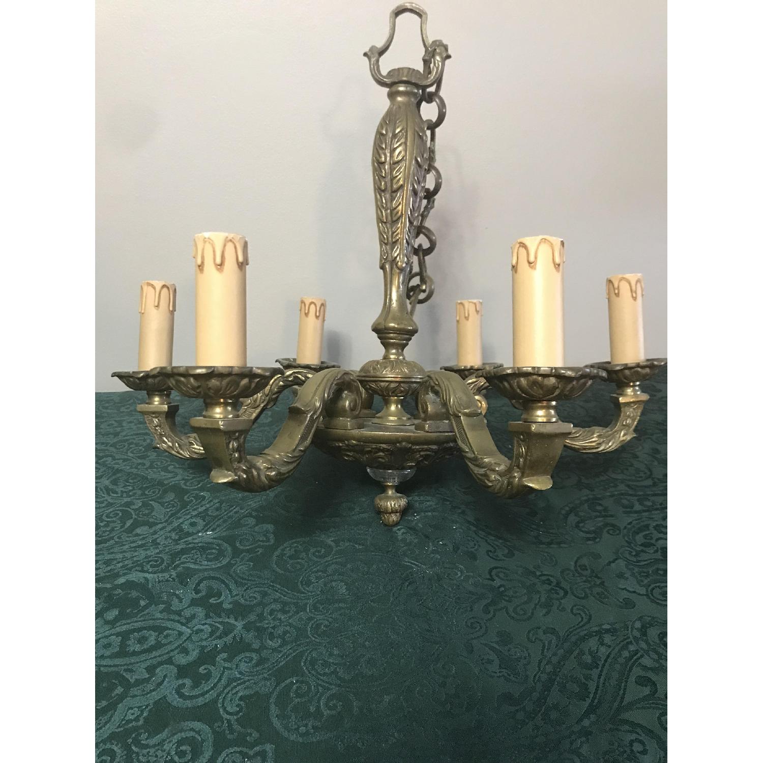Antique French Five-Arm Solid Bronze Chandelier - image-1