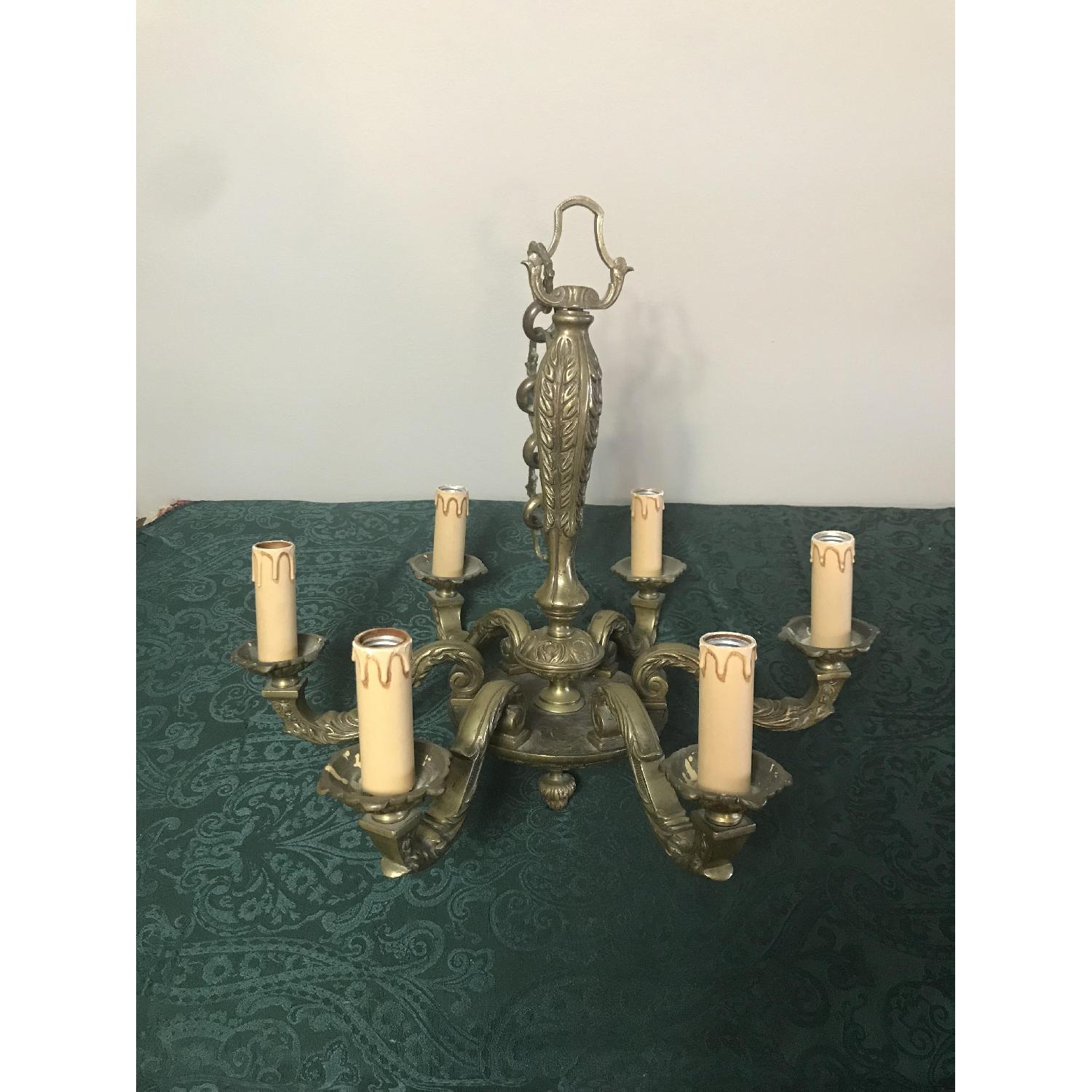 Antique French Five-Arm Solid Bronze Chandelier - image-2