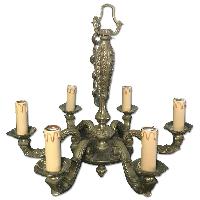 Antique French Five-Arm Solid Bronze Chandelier