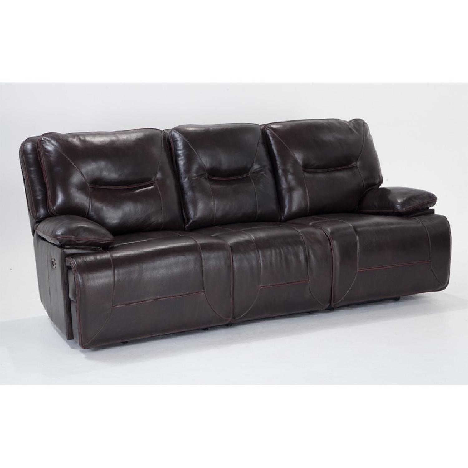 Bob's Brown Leather Recliner Sofa w/ USB Ports & Console AptDeco
