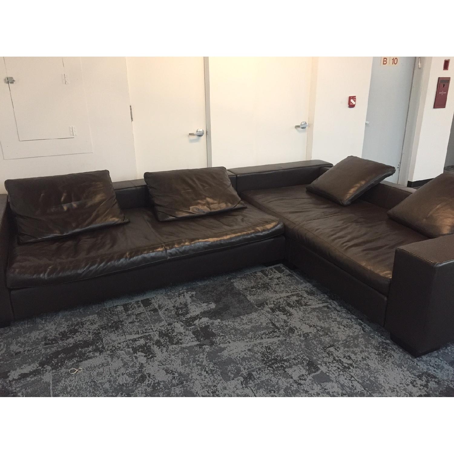 Black Leather 3 Piece Sectional Sofa - image-1
