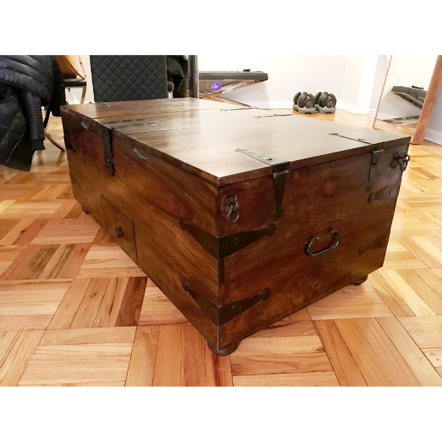 Crate & Barrel Mapleton Antique Style Trunk Coffee Table - image-1