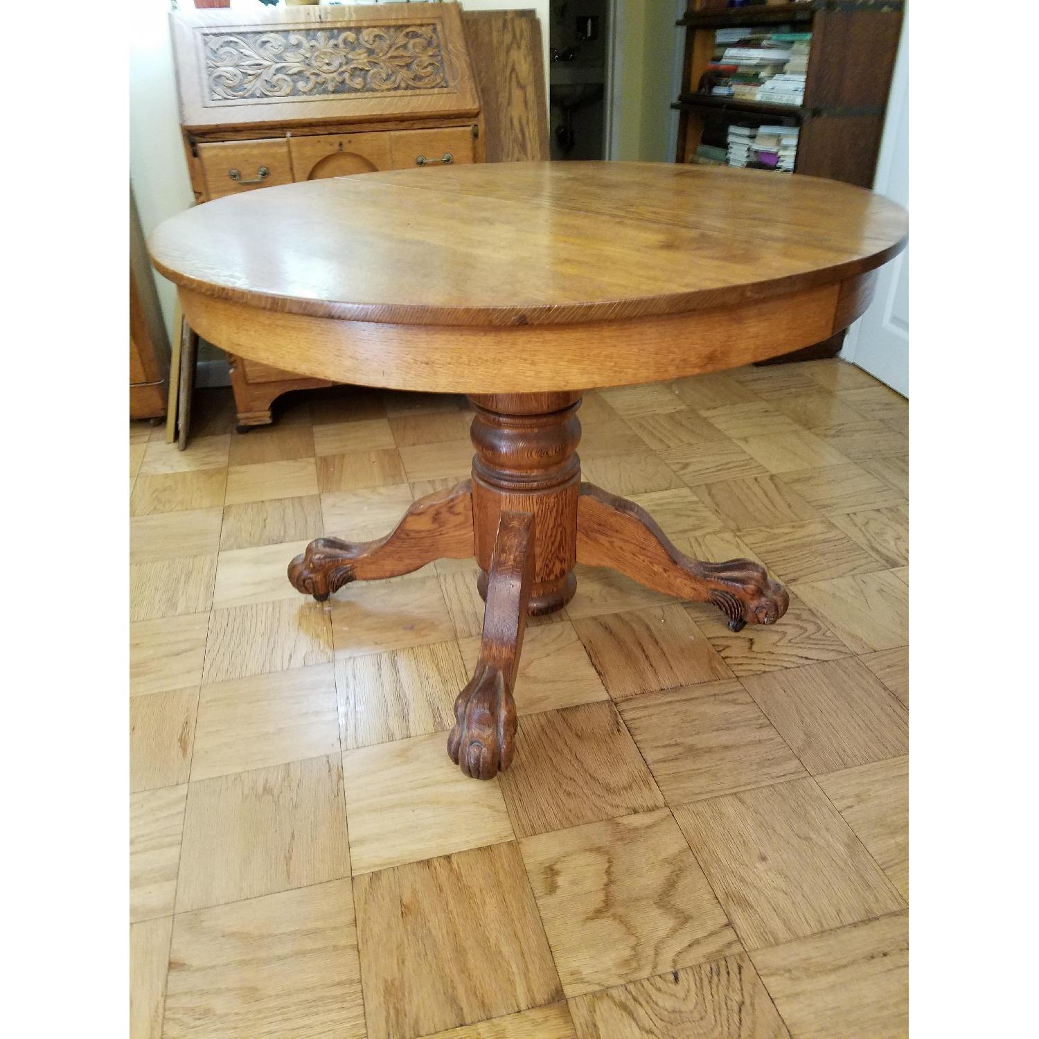 Solid Oak Round Claw Foot Dining Table w/ 4 Chairs - image-2
