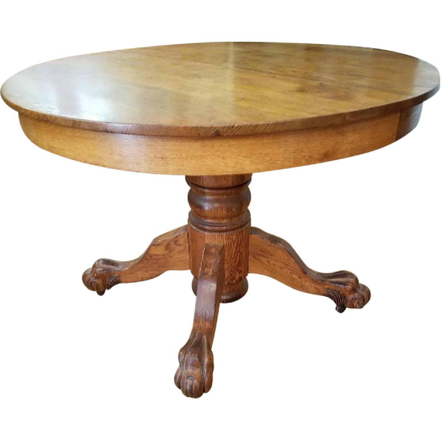 Solid Oak Round Claw Foot Dining Table w/ 4 Chairs - image-0