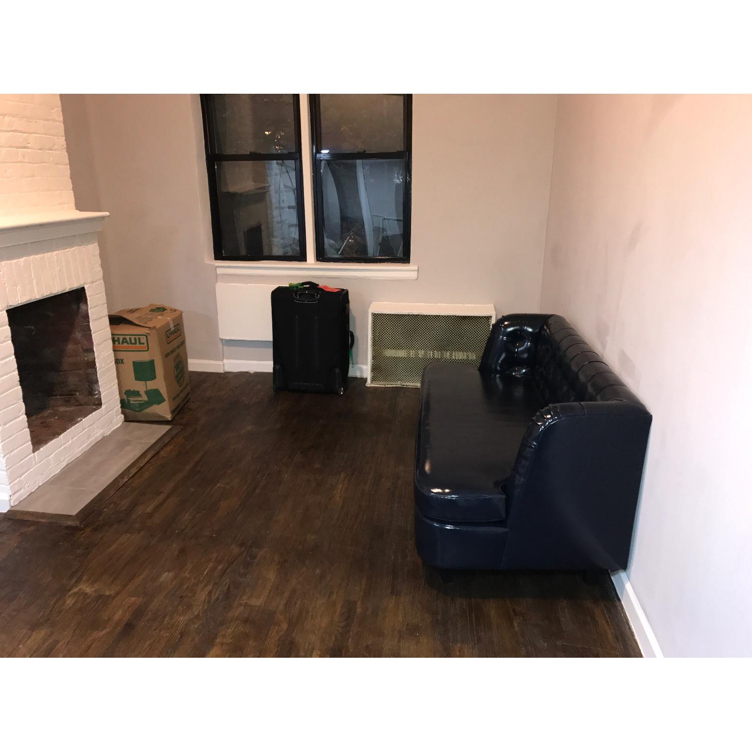 Custom Blue Faux Leather Sofa - image-3