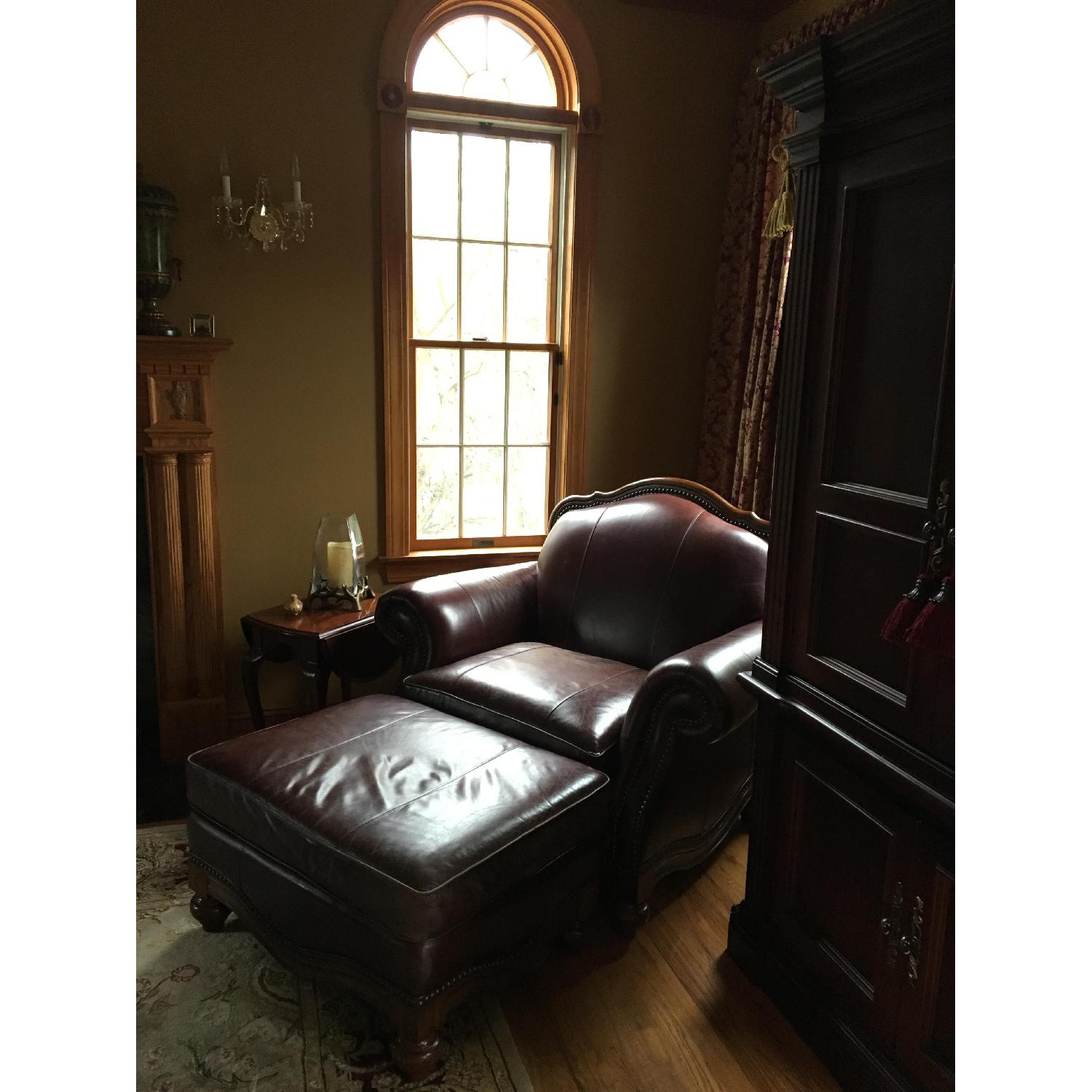 Schnadig Dark Burgundy Leather Chair & Ottoman - image-2