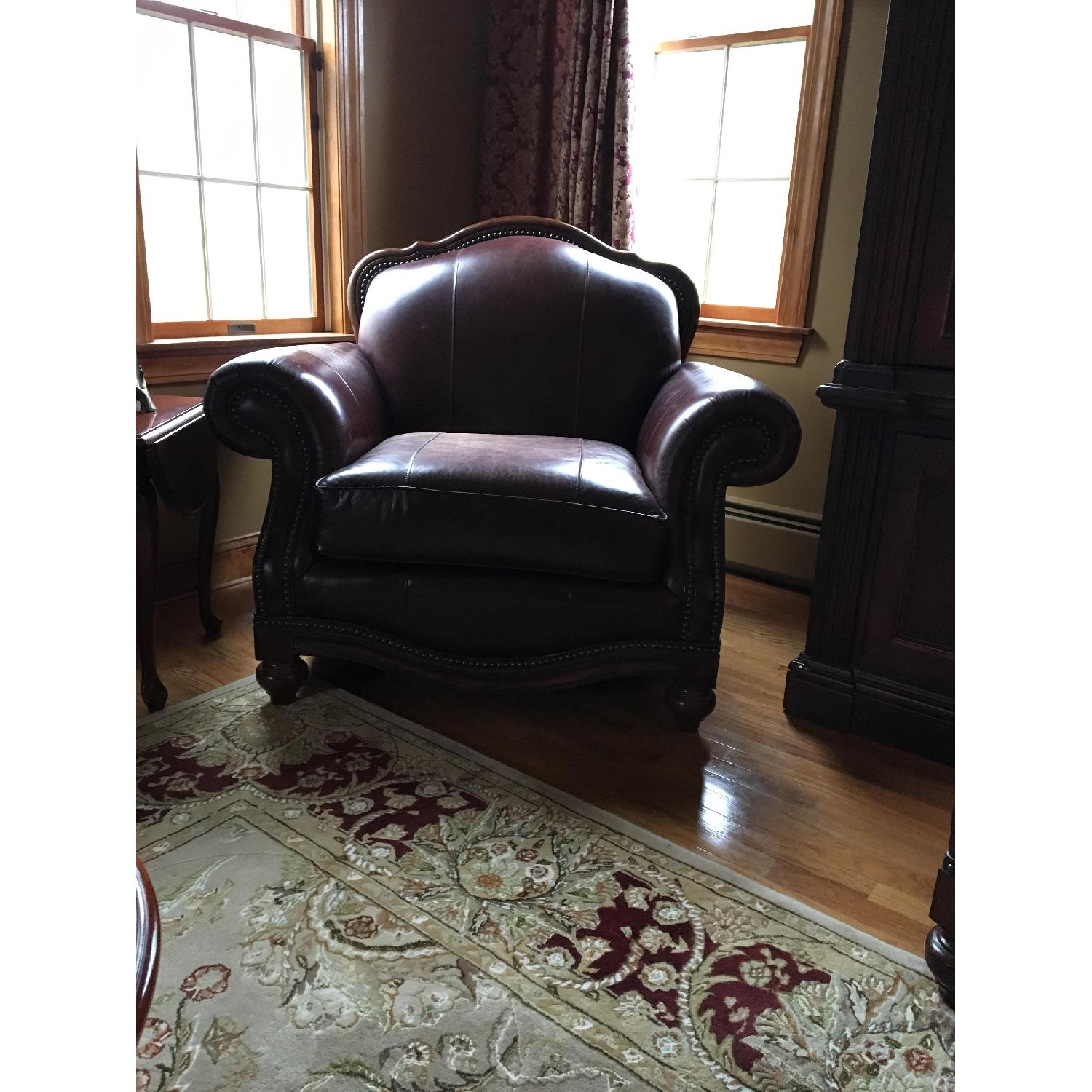 Schnadig Dark Burgundy Leather Chair & Ottoman - image-3