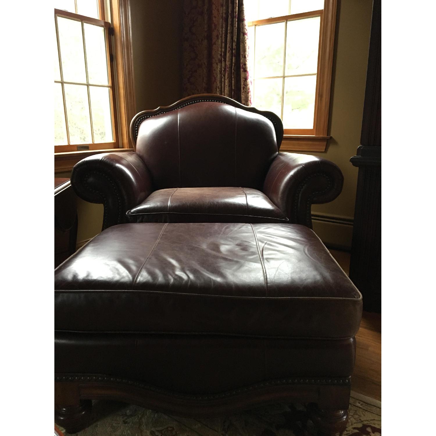 Schnadig Dark Burgundy Leather Chair & Ottoman - image-4