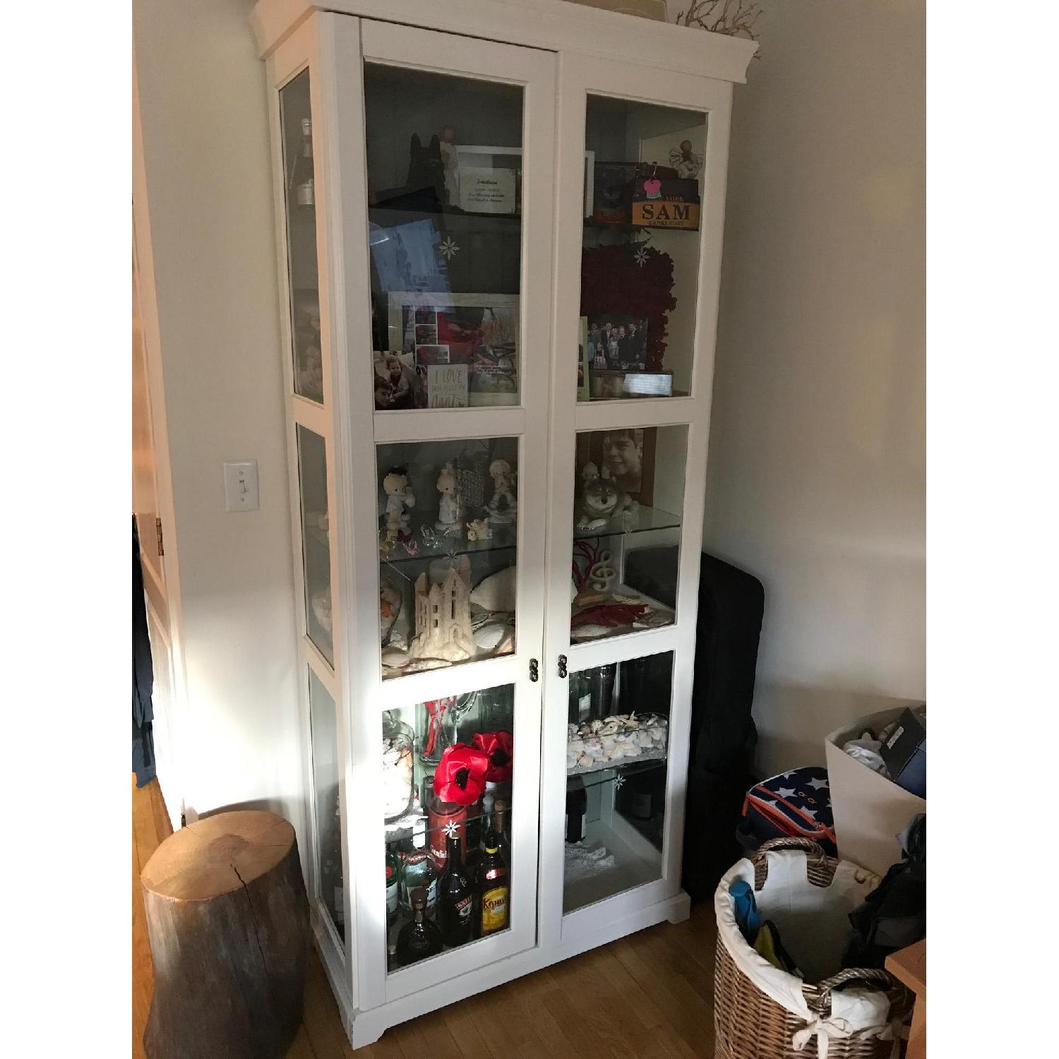 Ikea White Pine Curio w/ Glass Doors - image-1