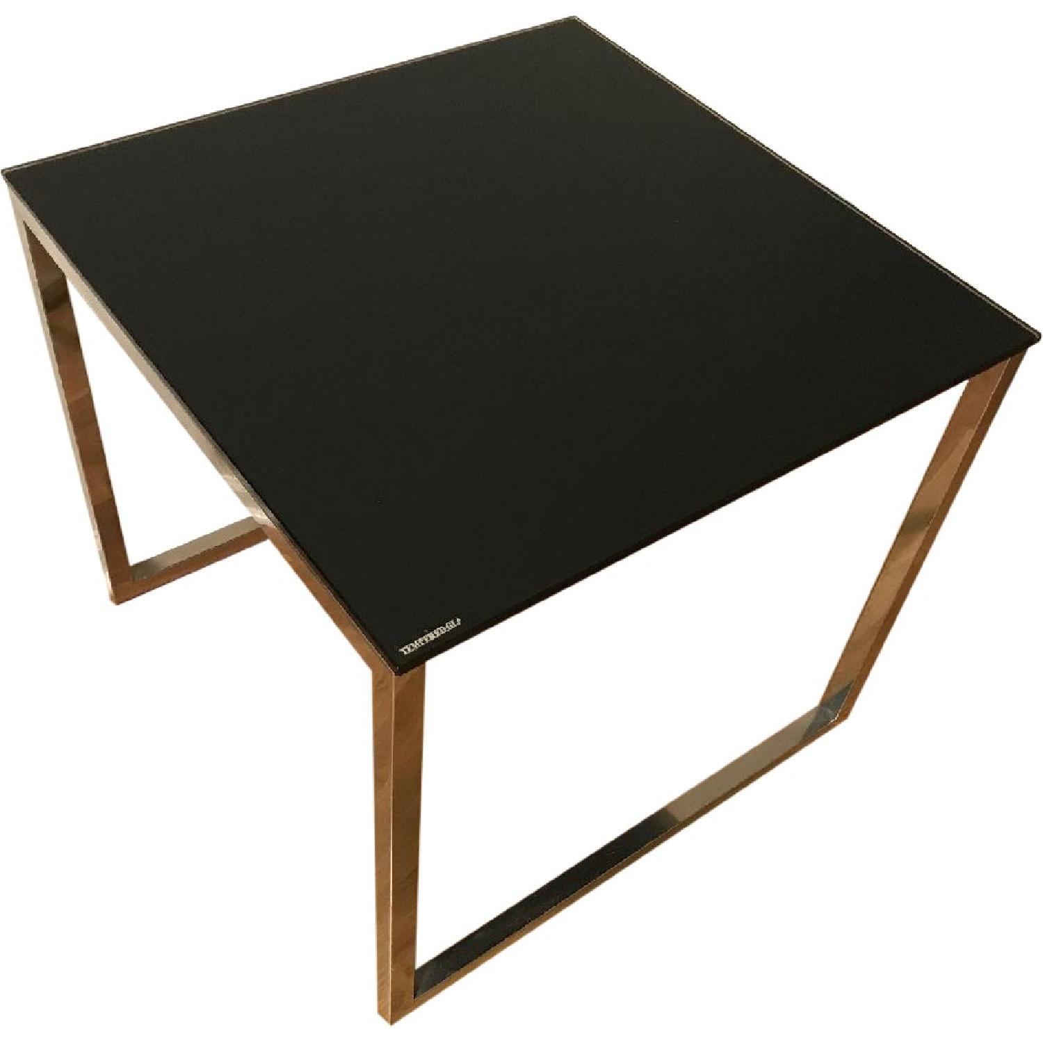 Black Glass Top Side Table w/ Metal Legs AptDeco
