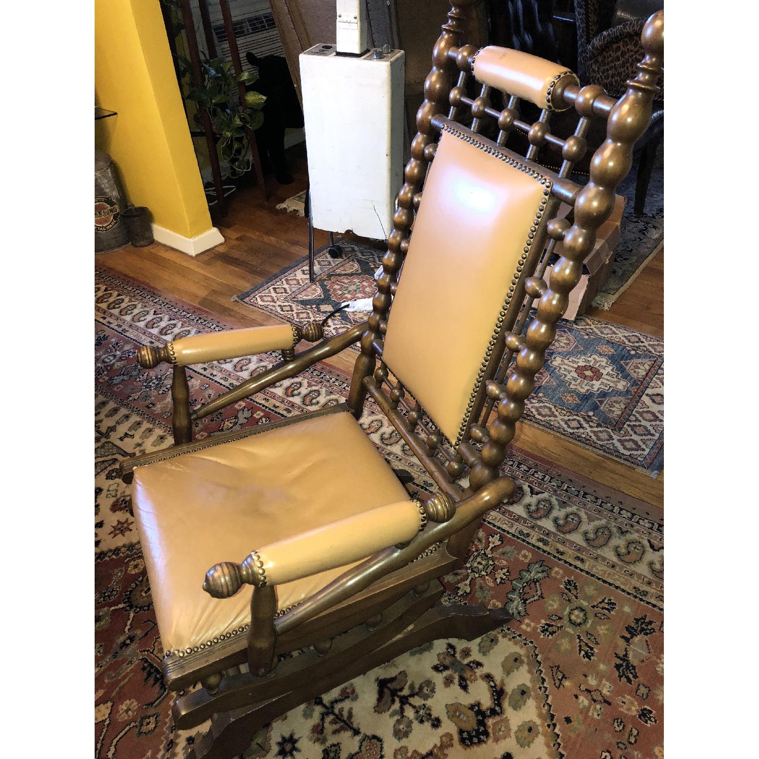 Antique Wood & Leather Platform Rocker - AptDeco