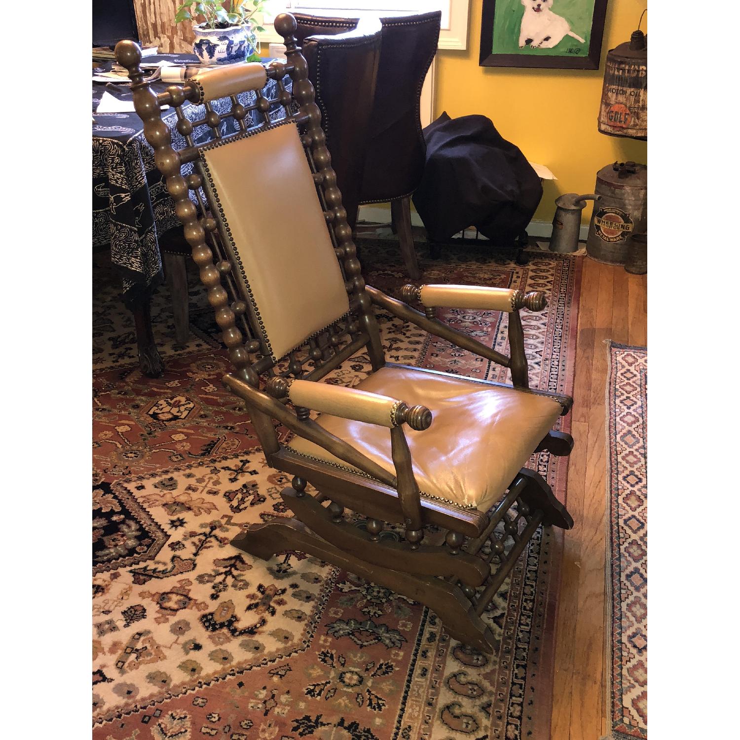 Rare Platform Rocker Antique Wood & Leather Platform Rocker - AptDeco