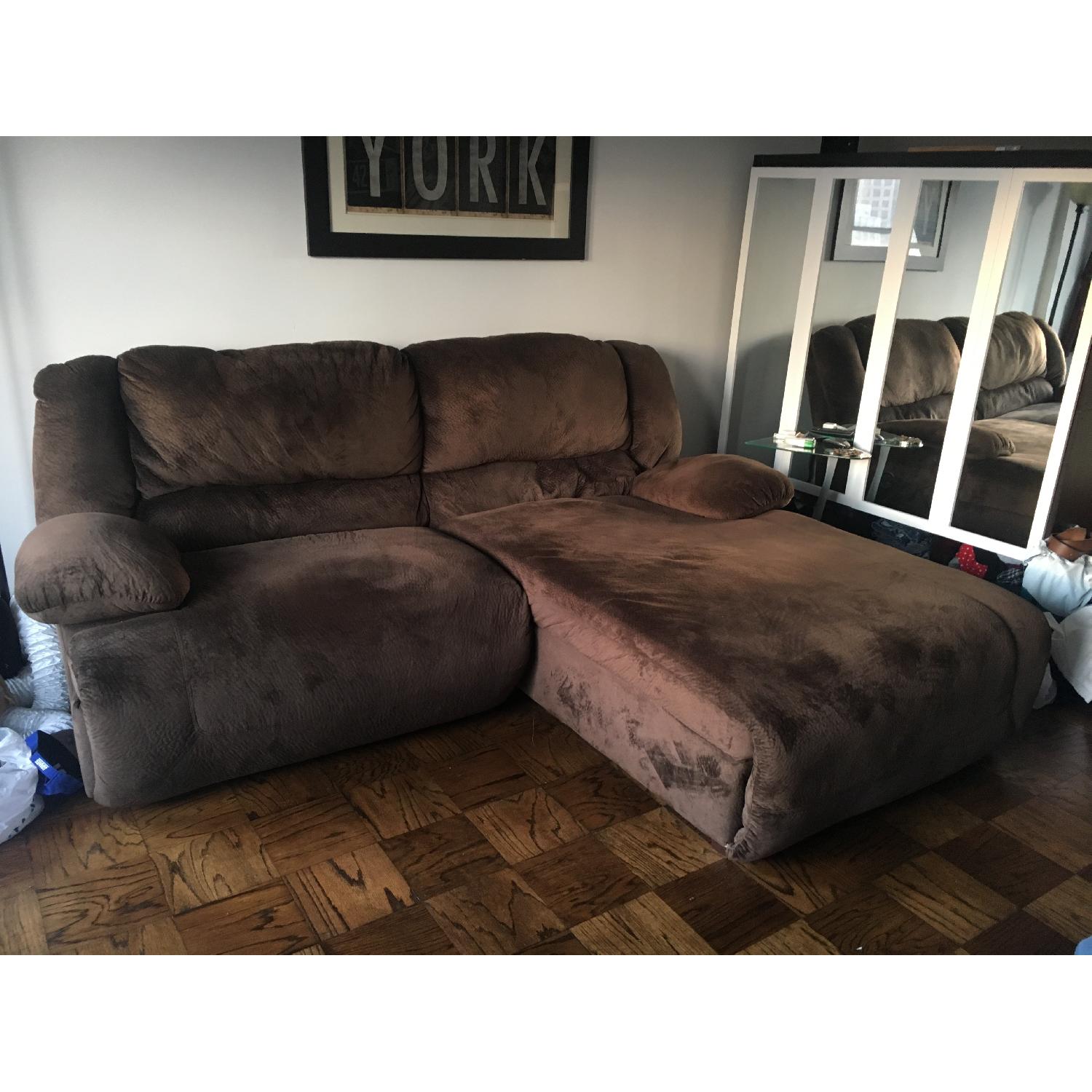 Ashley Furniture Brown Reclining Sofa w/ Chaise - image-1
