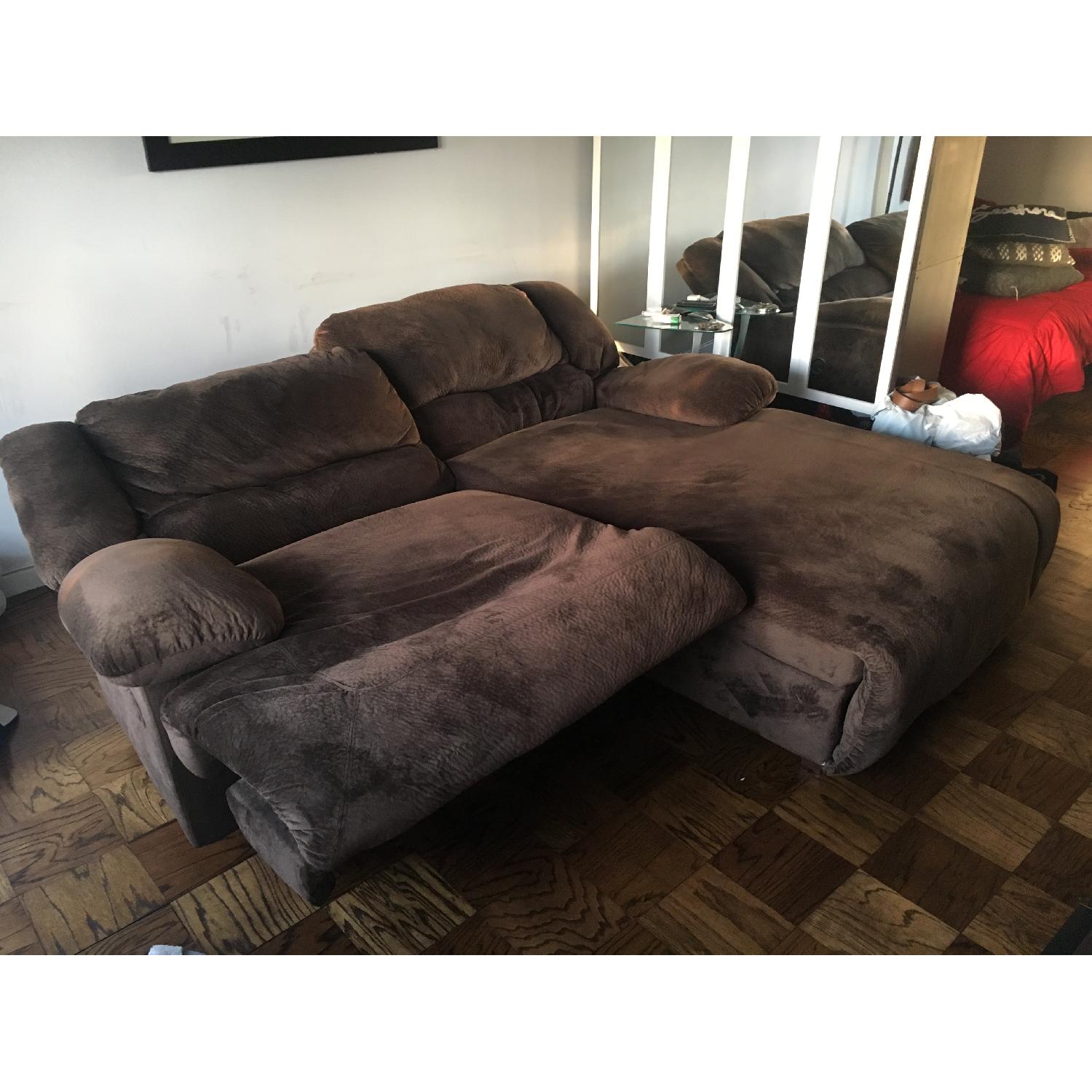 Ashley Furniture Brown Reclining Sofa w/ Chaise - image-2