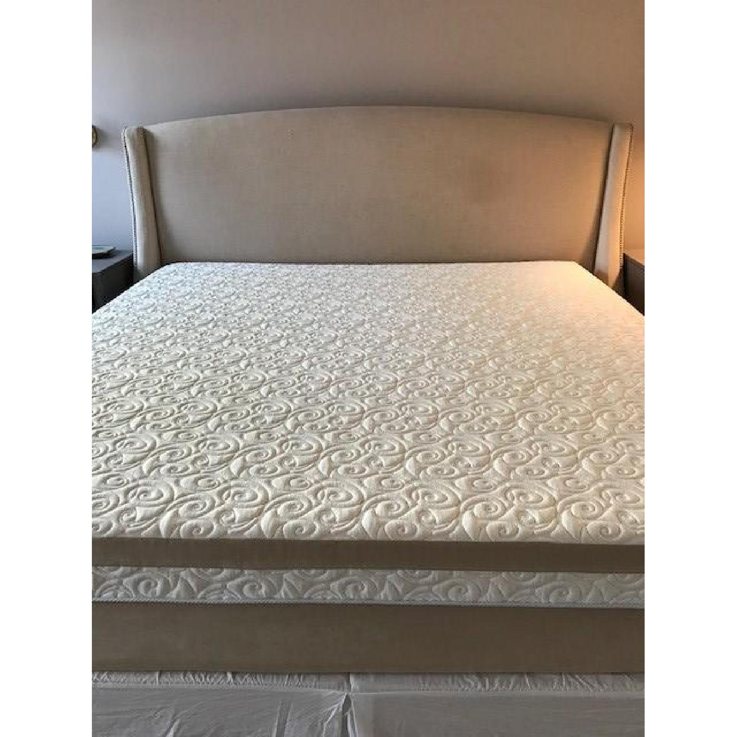 Bernhardt King Upholstered Beige Linen Headboard - image-1