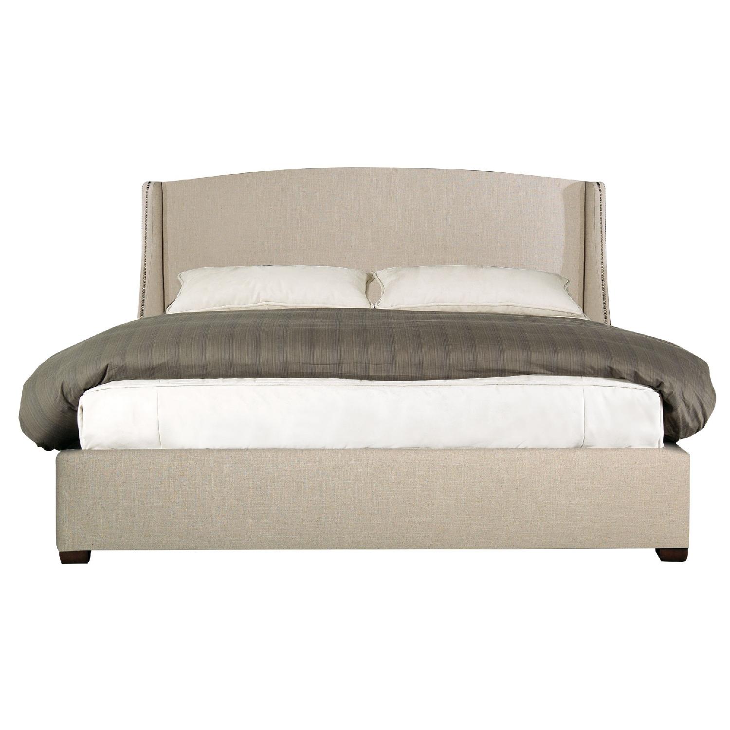 Bernhardt King Upholstered Beige Linen Headboard - image-0